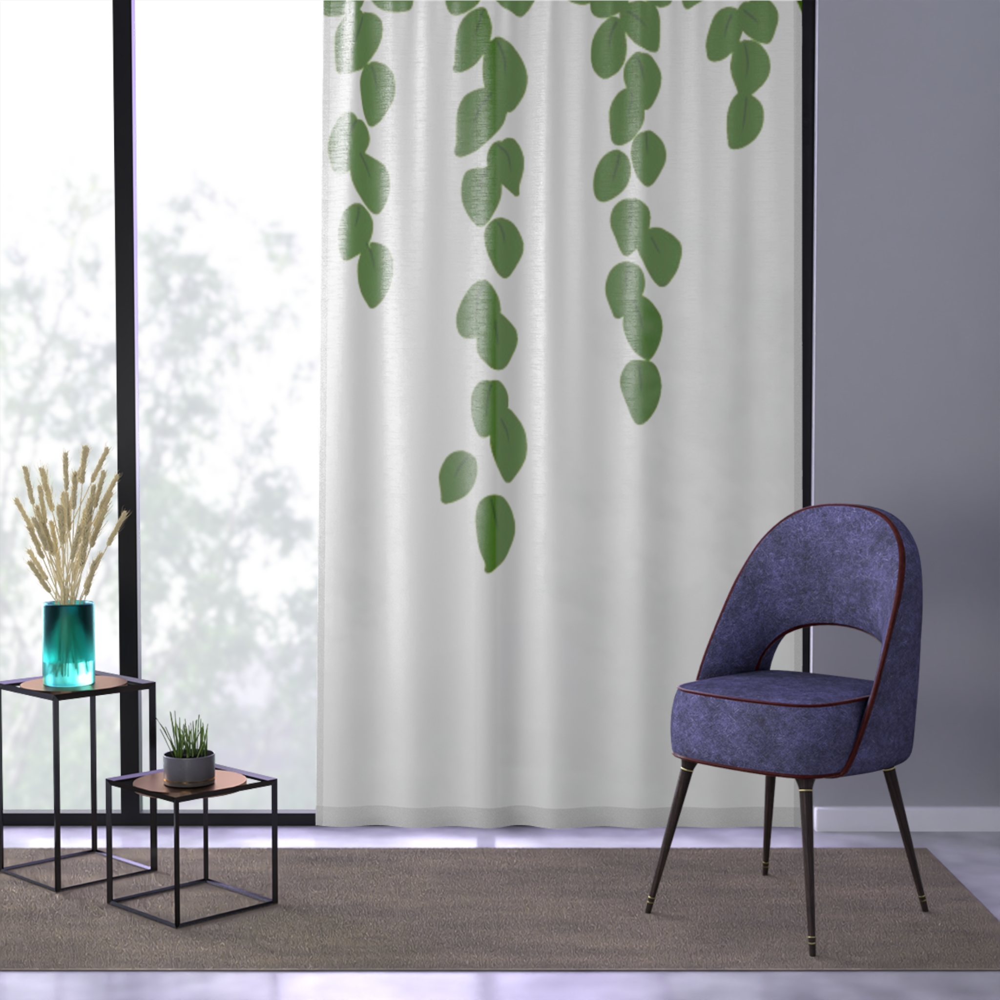 Botanical Green Leaf Window Curtain
