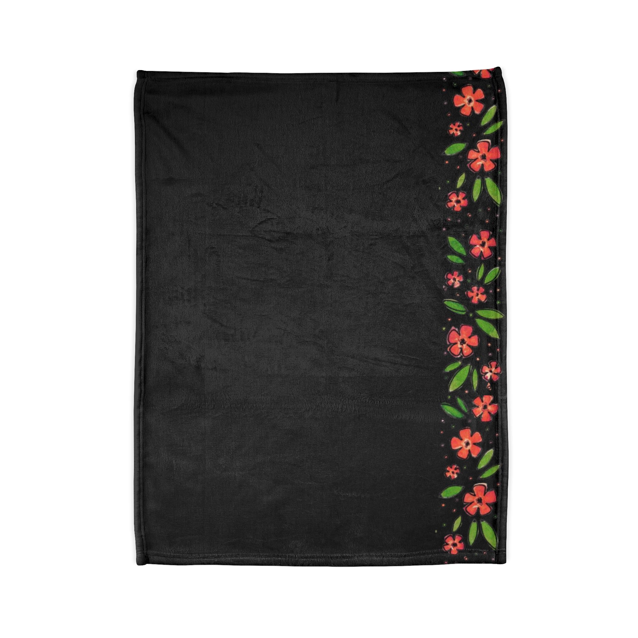 Floral Border Soft Polyester Blanket — Black Red Blossom Throw