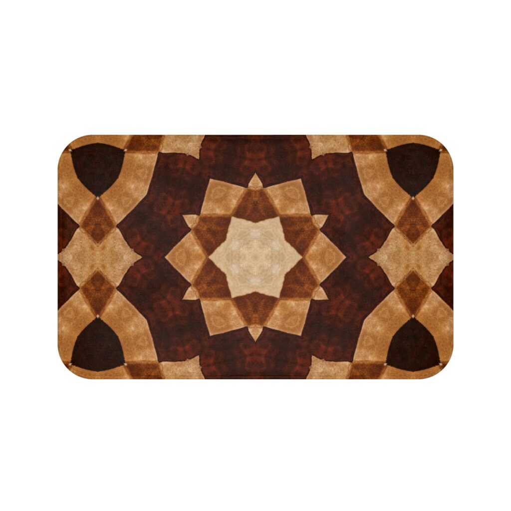 Bath Mat — Brown Geometric Mosaic Bath Rug, Vintage Tile Pattern