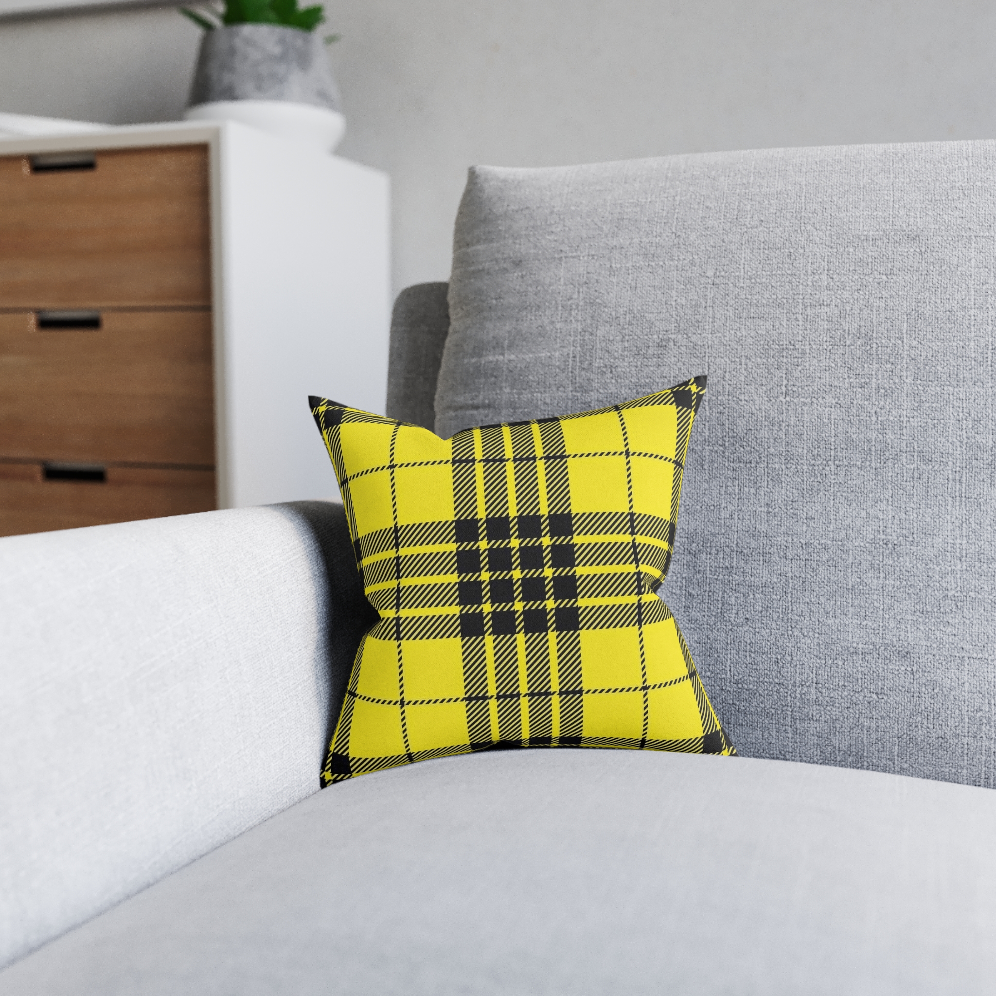 Yellow Black Plaid Square Pillow - Image 8