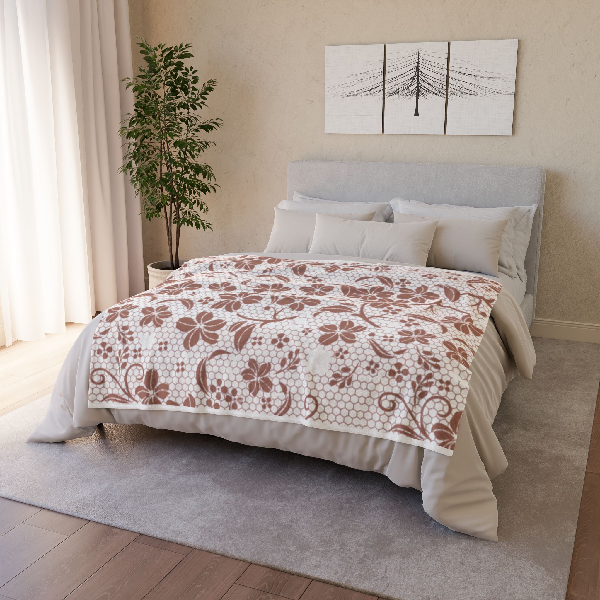 Vintage Brown Floral Pattern Soft Polyester Blanket - Image 7