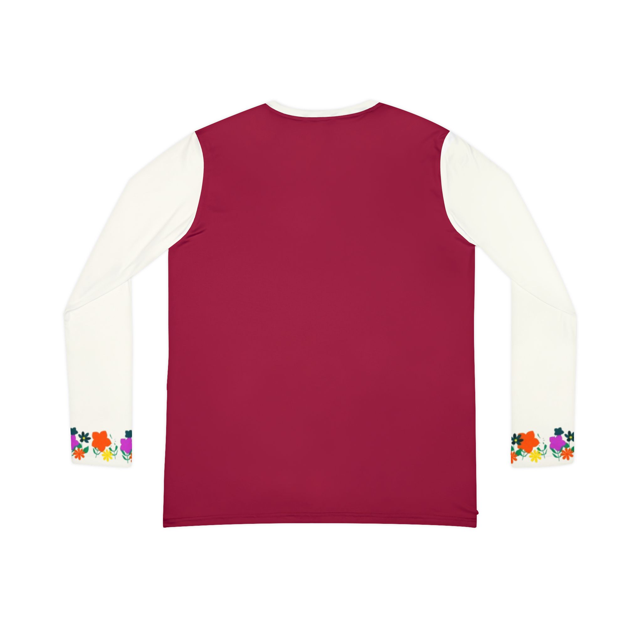 V-Neck Layered Look Long Sleeve Shirt | Burgundy Body Cream Sleeves - Image 3