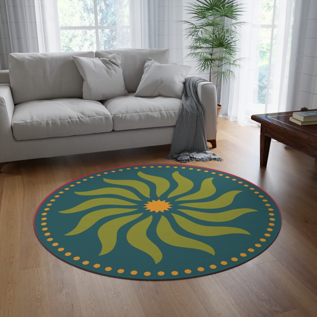 Bohemian Sun Mandala Round Rug