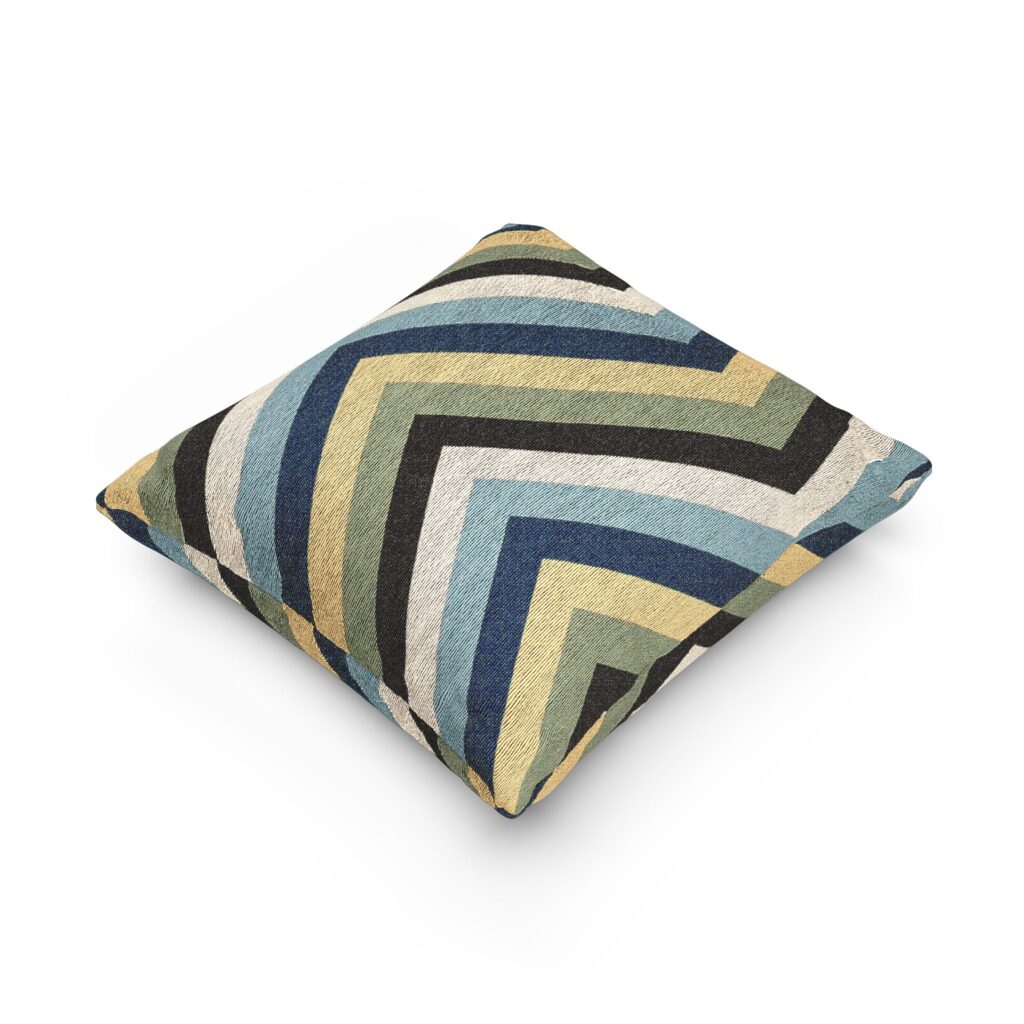 Chevron Stripe Woven Pillow | Blue Green Geometric Throw Pillow