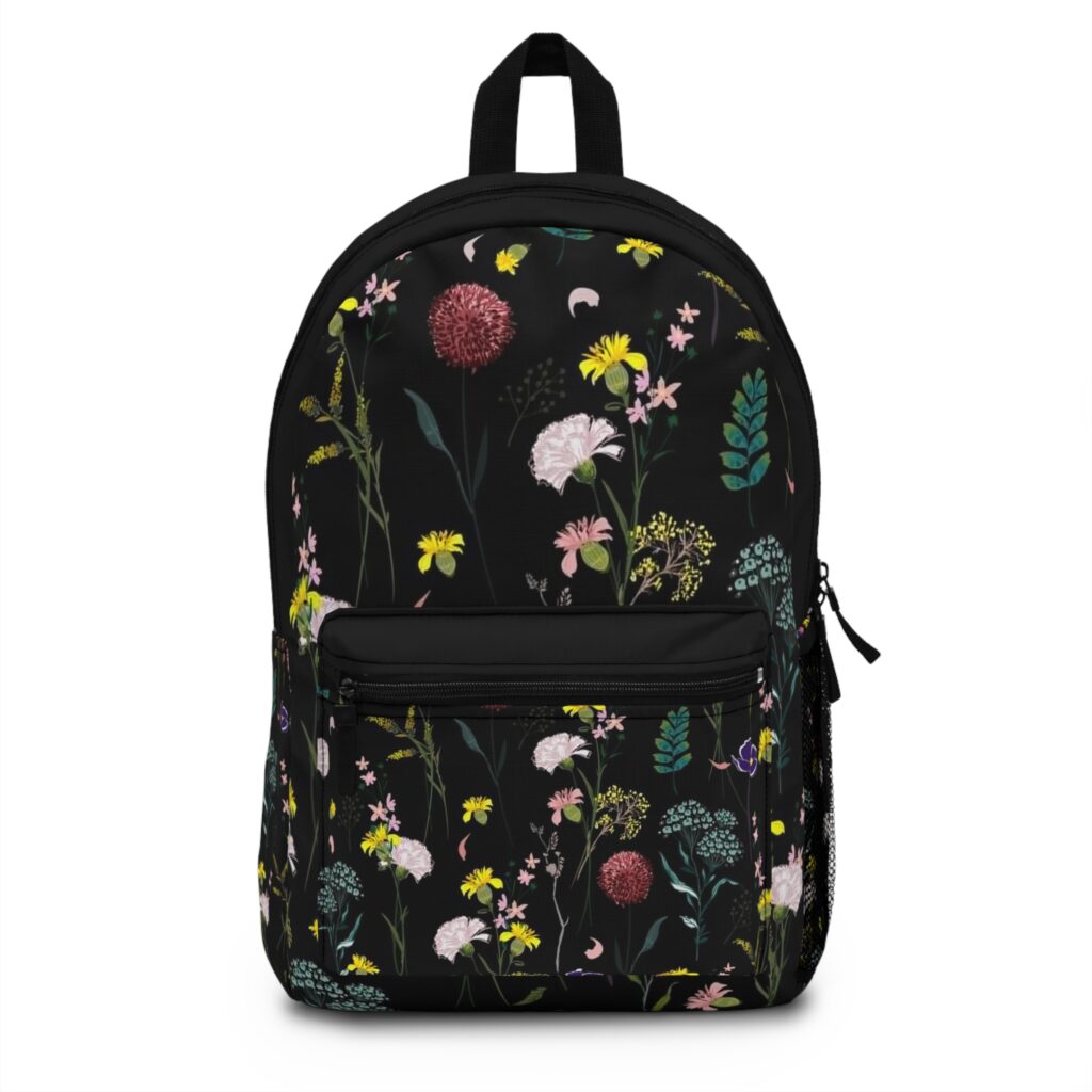 Wildflower Pattern Backpack | Black Floral Meadow Print