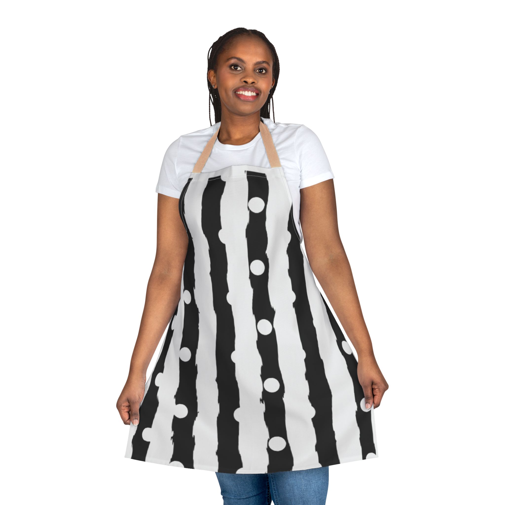 Monochrome Striped Dot Apron — Modern Black & White Kitchen Apron - Image 8