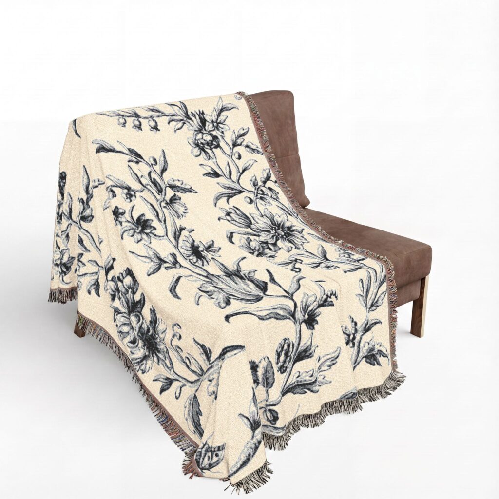 Vintage Botanical Floral Woven Blanket