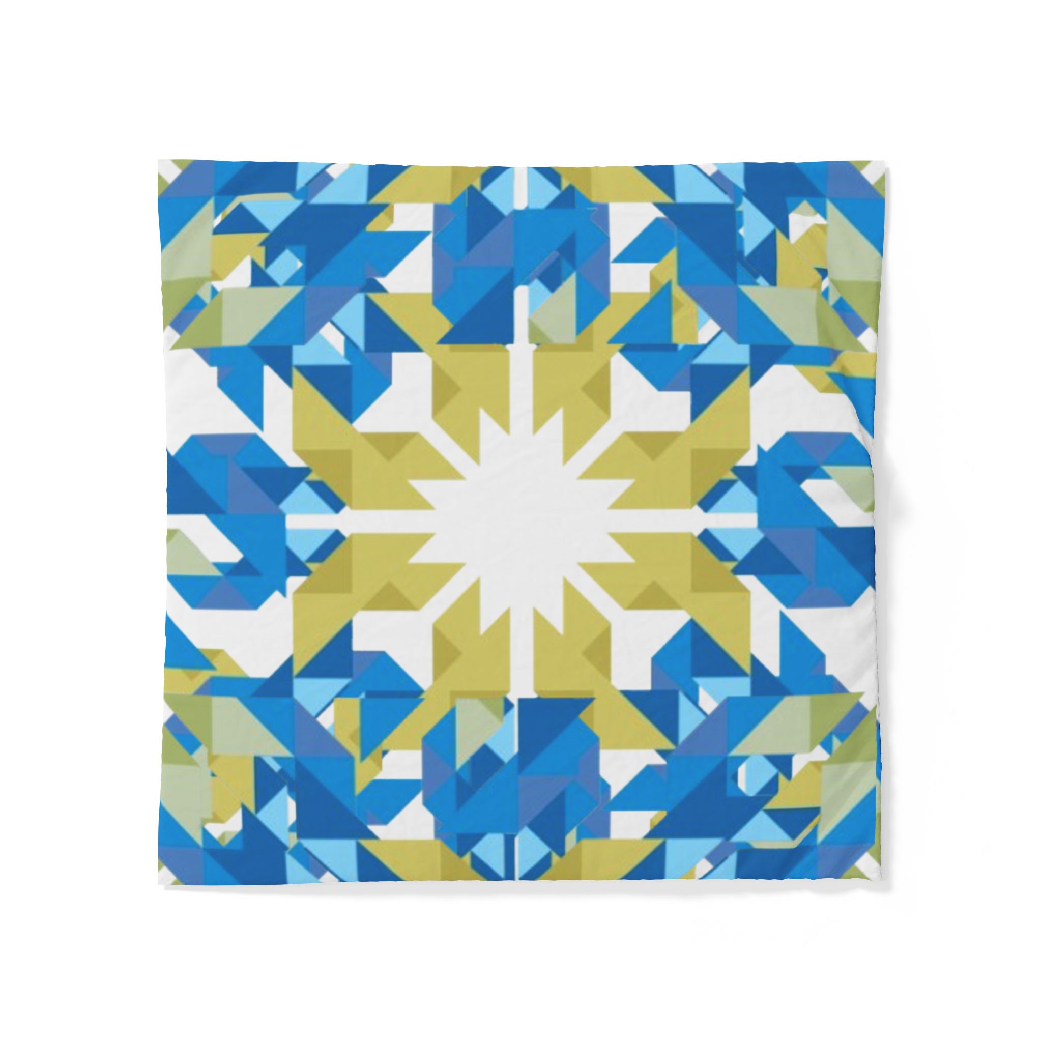 Blue and Green Geometric Mandala Cotton Duvet Cover - Image 2
