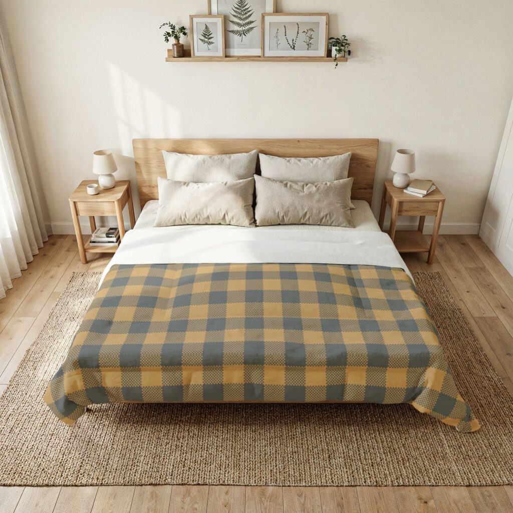 Plaid Cotton Comforter in Olive, Mustard & Charcoal