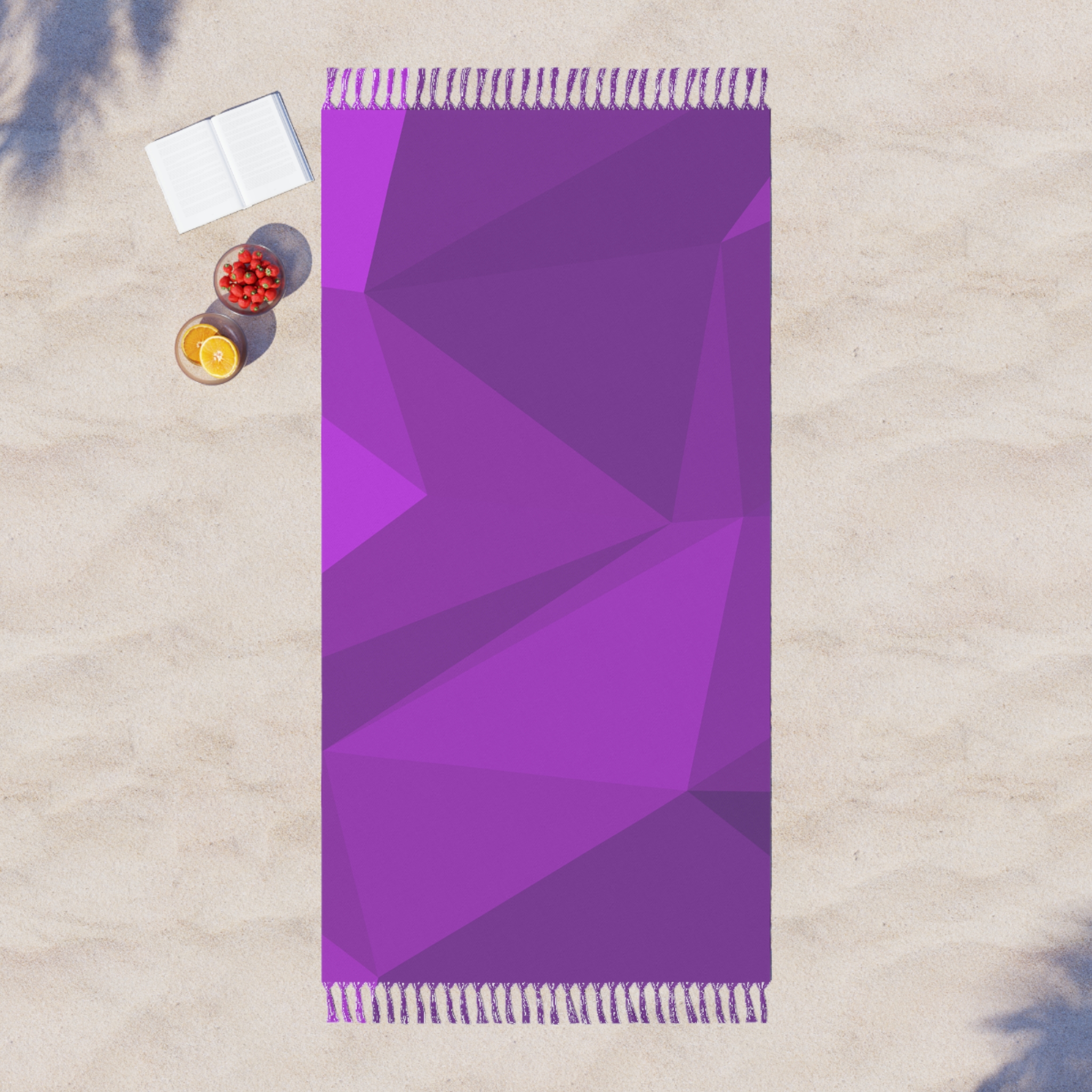 Boho Fringe Beach Towel — Purple Geometric Turkish Towel - Image 4