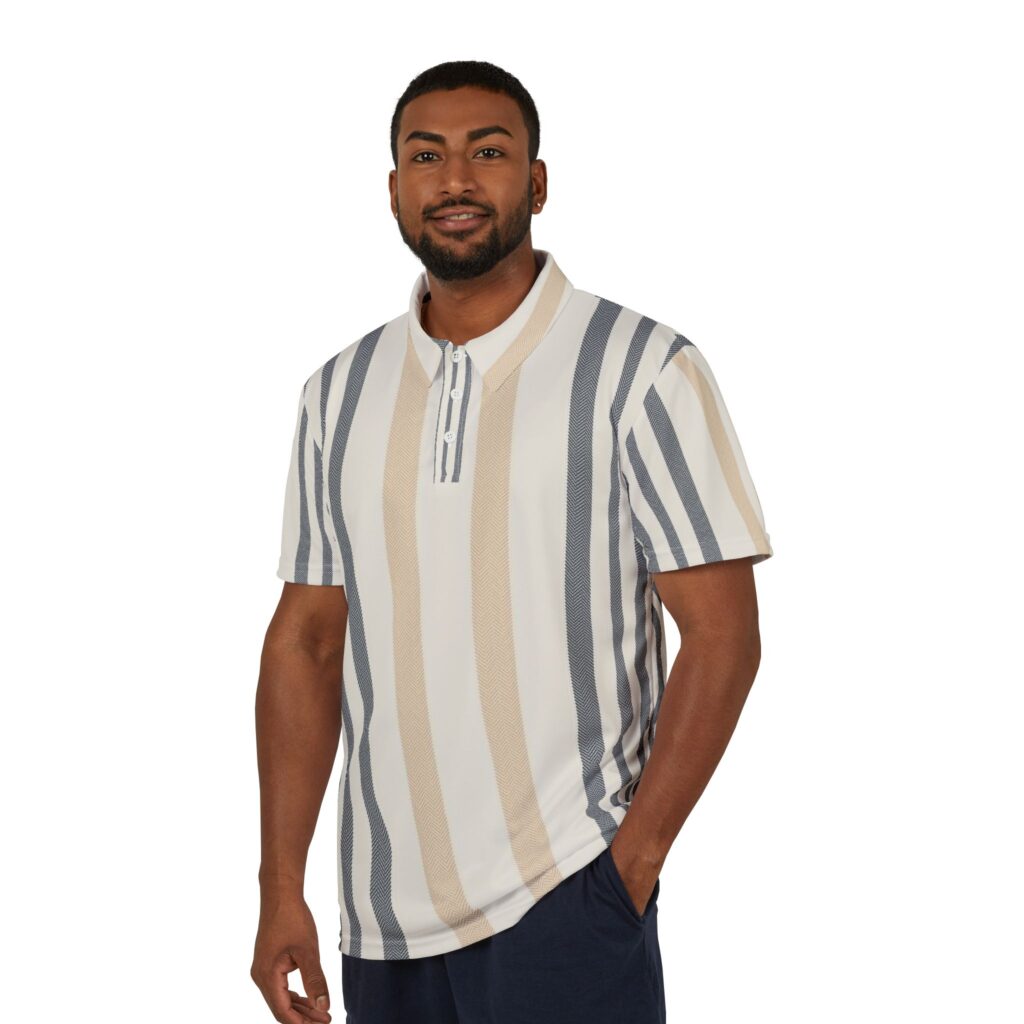 Neutral Vertical Stripe Polo Shirt | Beige Gray Striped Polo
