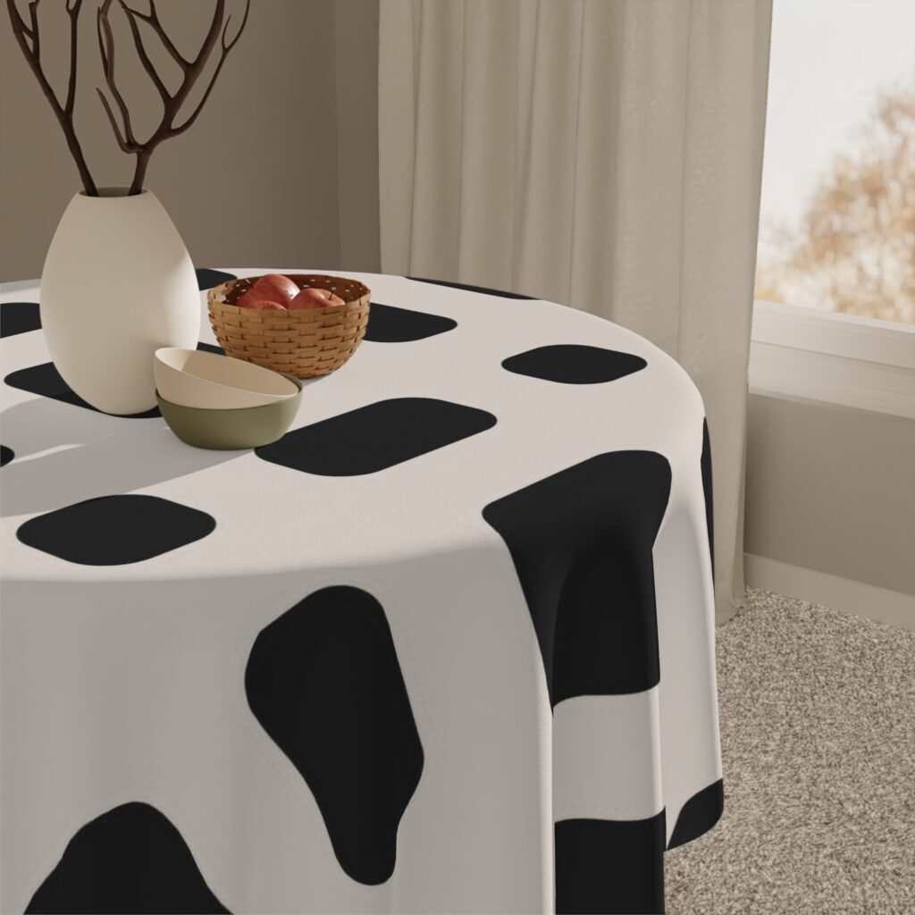 Modern Black Dot Lattice Tablecloth — Geometric Farmhouse Table Linen