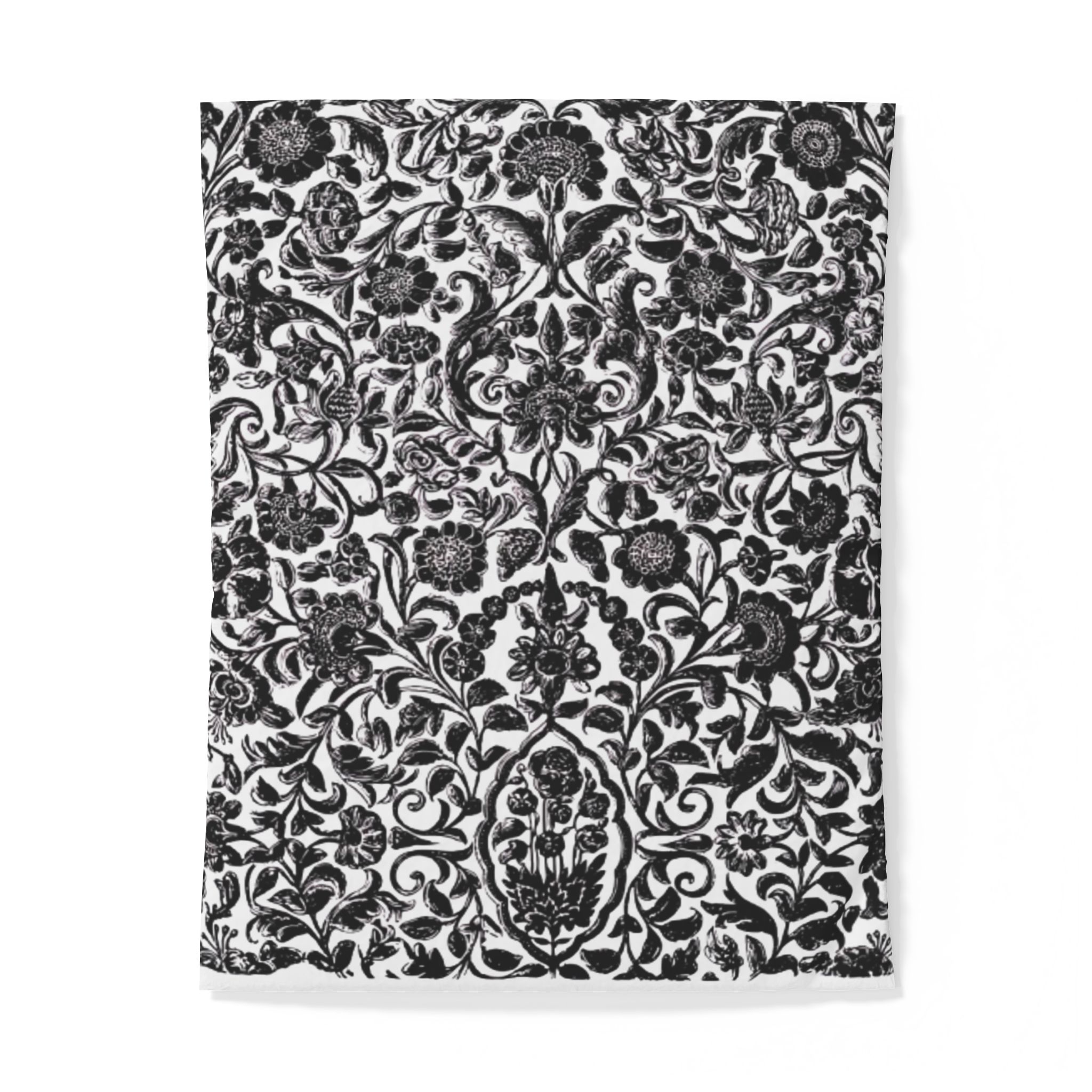 Black and White Botanical Damask Cotton Duvet Cover - Image 4
