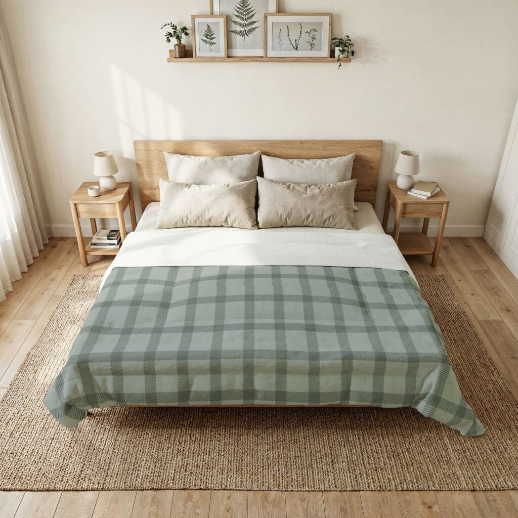 Sage Green Plaid Cotton Comforter