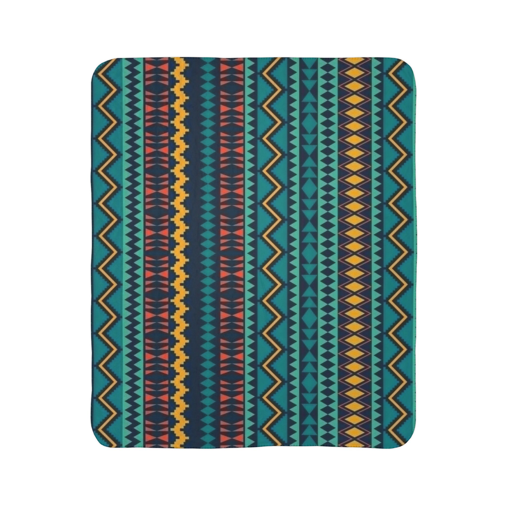 Aztec Teal Fleece Sherpa Blanket — Tribal Geometric Cozy Throw - Image 11