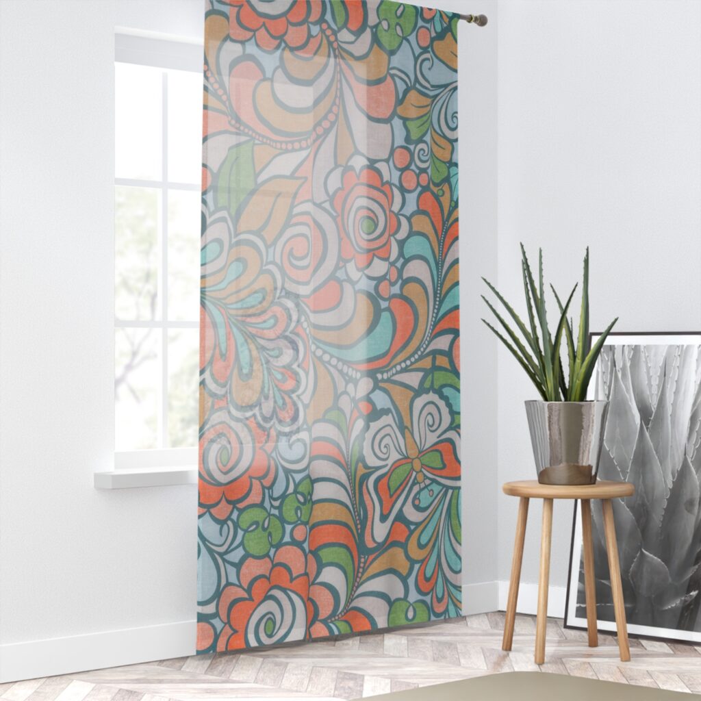 Colorful Boho Floral Pattern Window Curtain