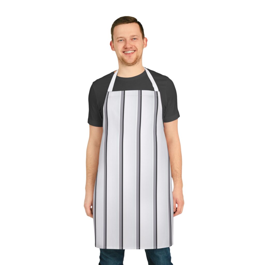 Classic Black & White Pinstripe Apron — Chef Kitchen Apron with 5-Color Straps