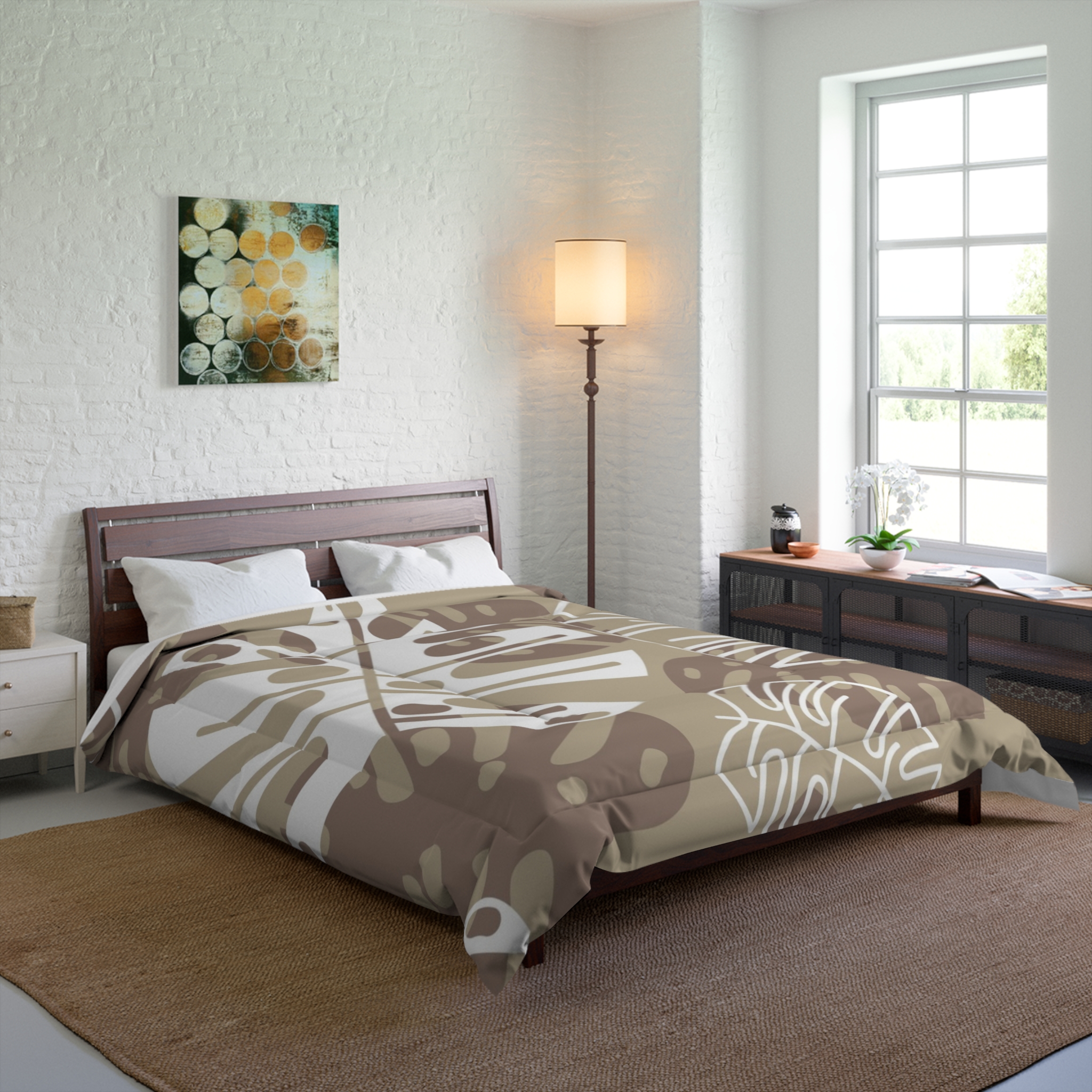 Neutral Monstera Leaf Comforter
