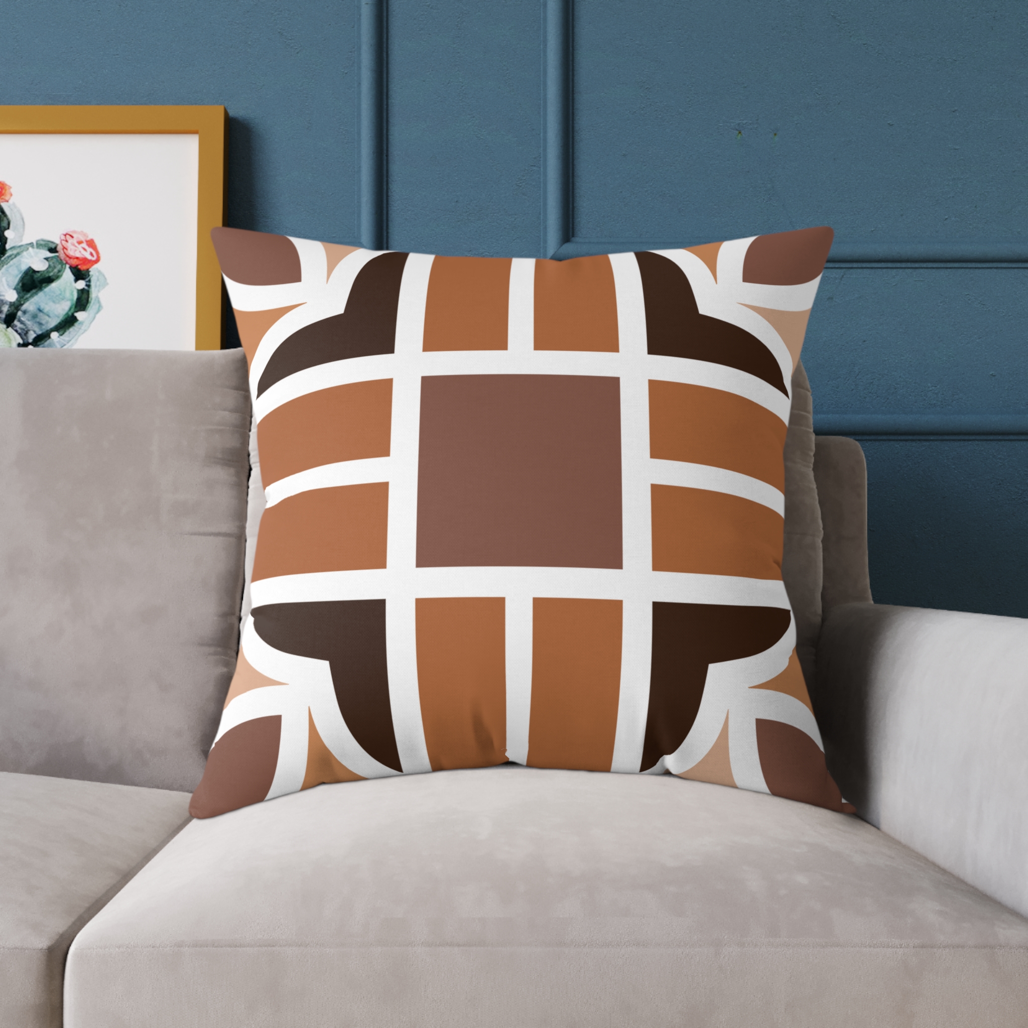 Retro Brown Geometric Square Pillow - Image 4