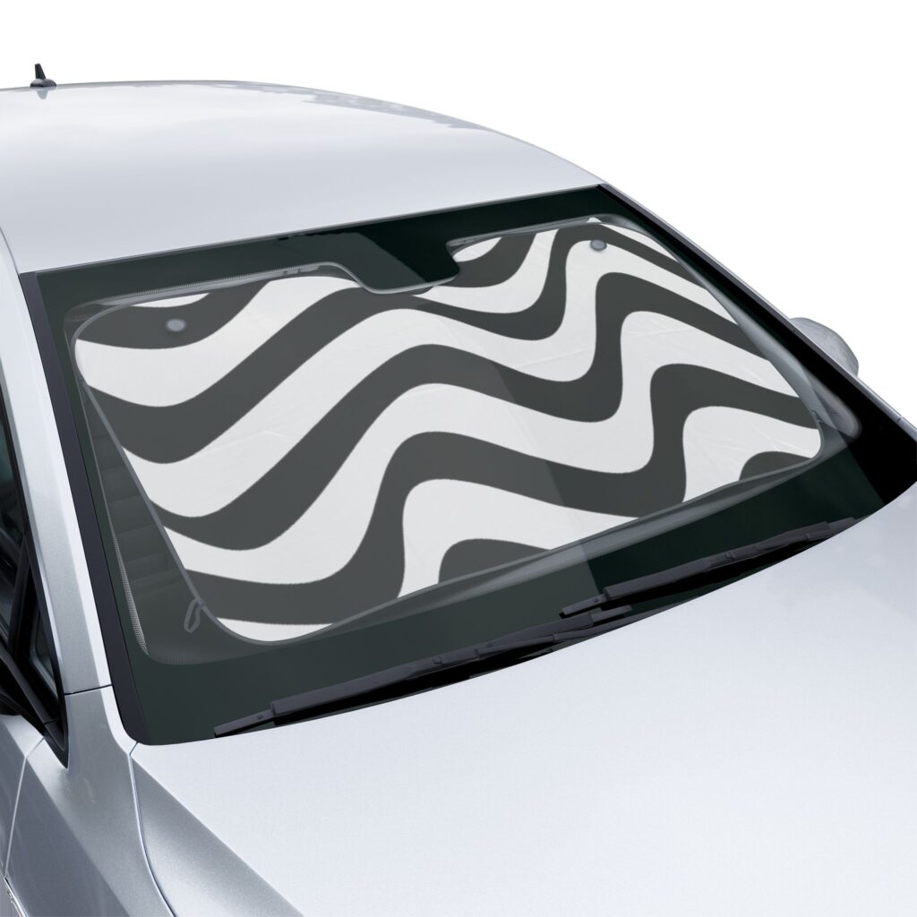 Black and White Wave Pattern Car Sun Shade