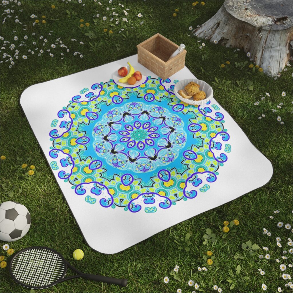 Boho Blue Mandala Picnic Blanket — Lightweight Outdoor Throw for Beach, Park & Festivals