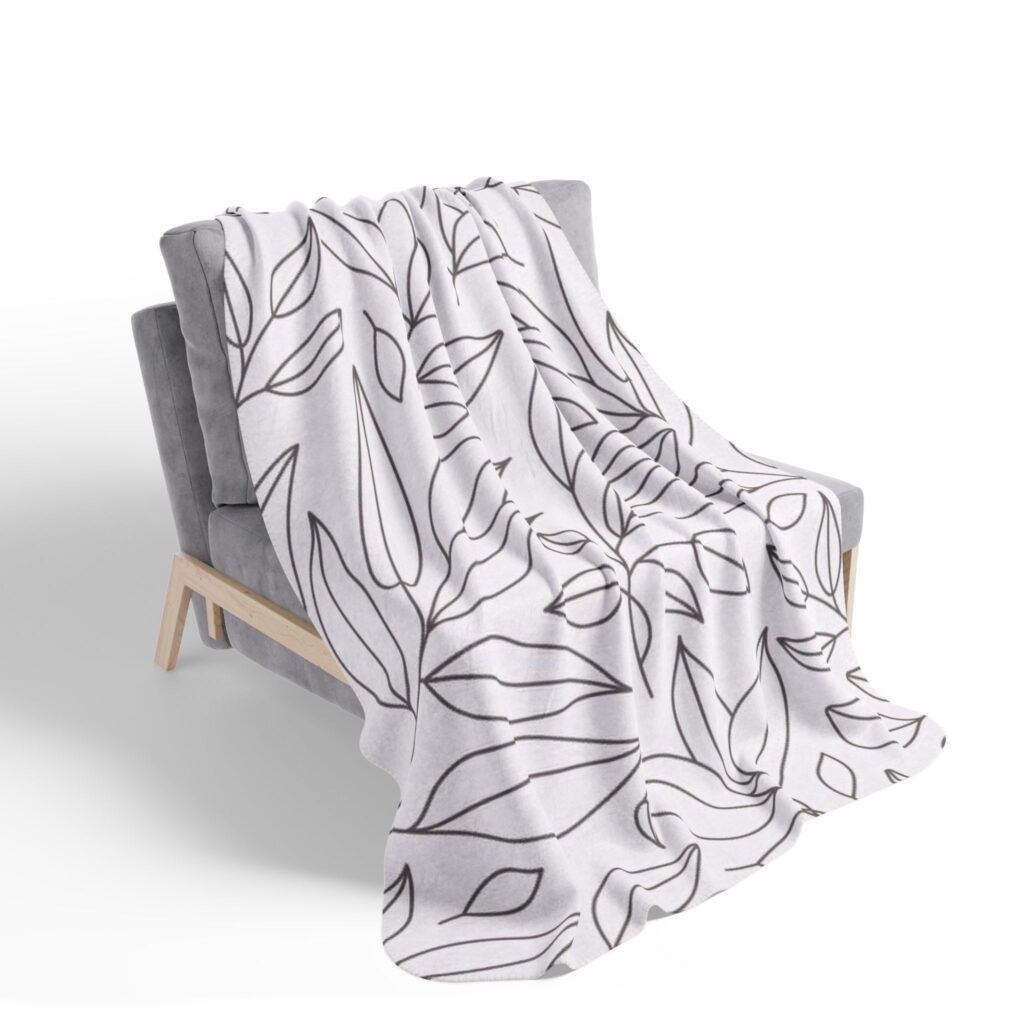 Leaf Outline Fleece Sherpa Blanket – Minimal Botanical Throw