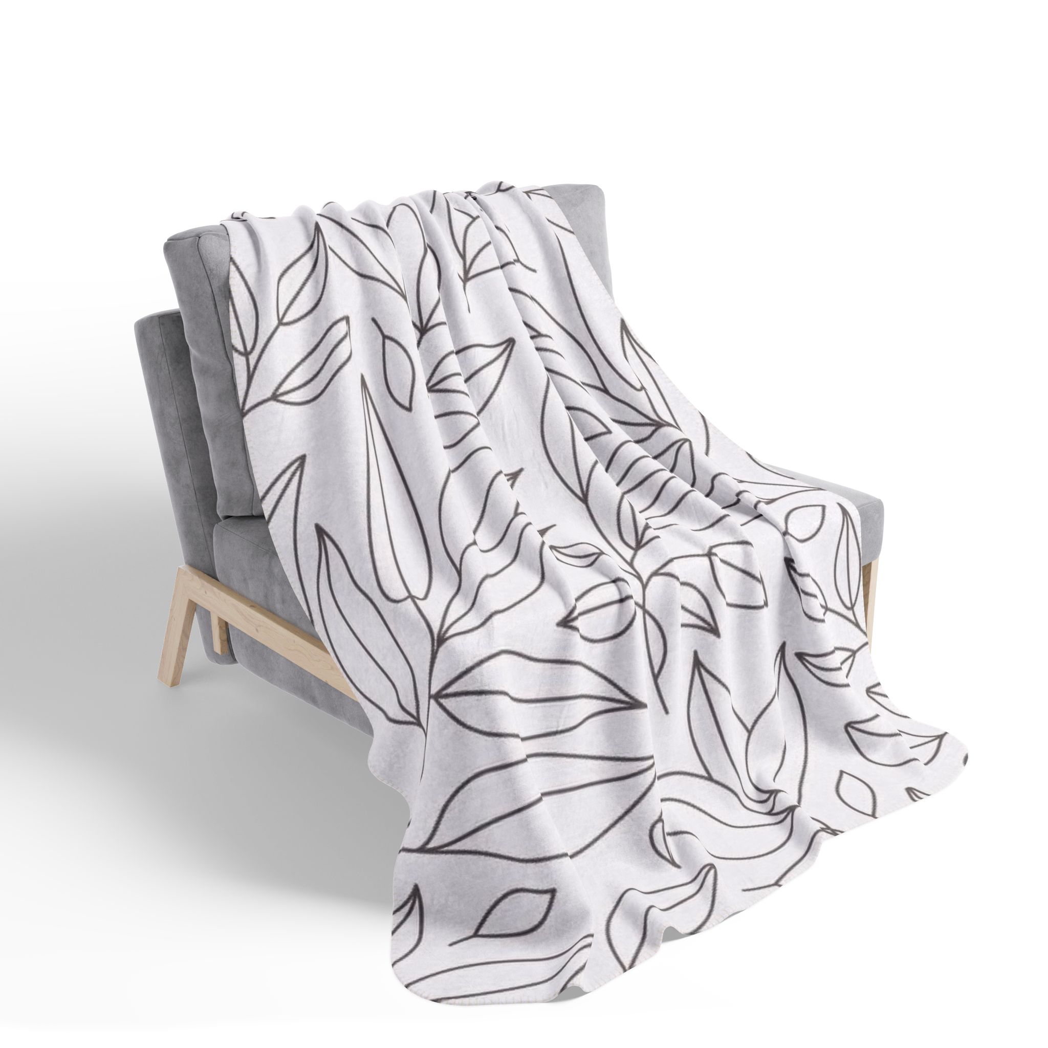 Leaf Outline Fleece Sherpa Blanket – Minimal Botanical Throw