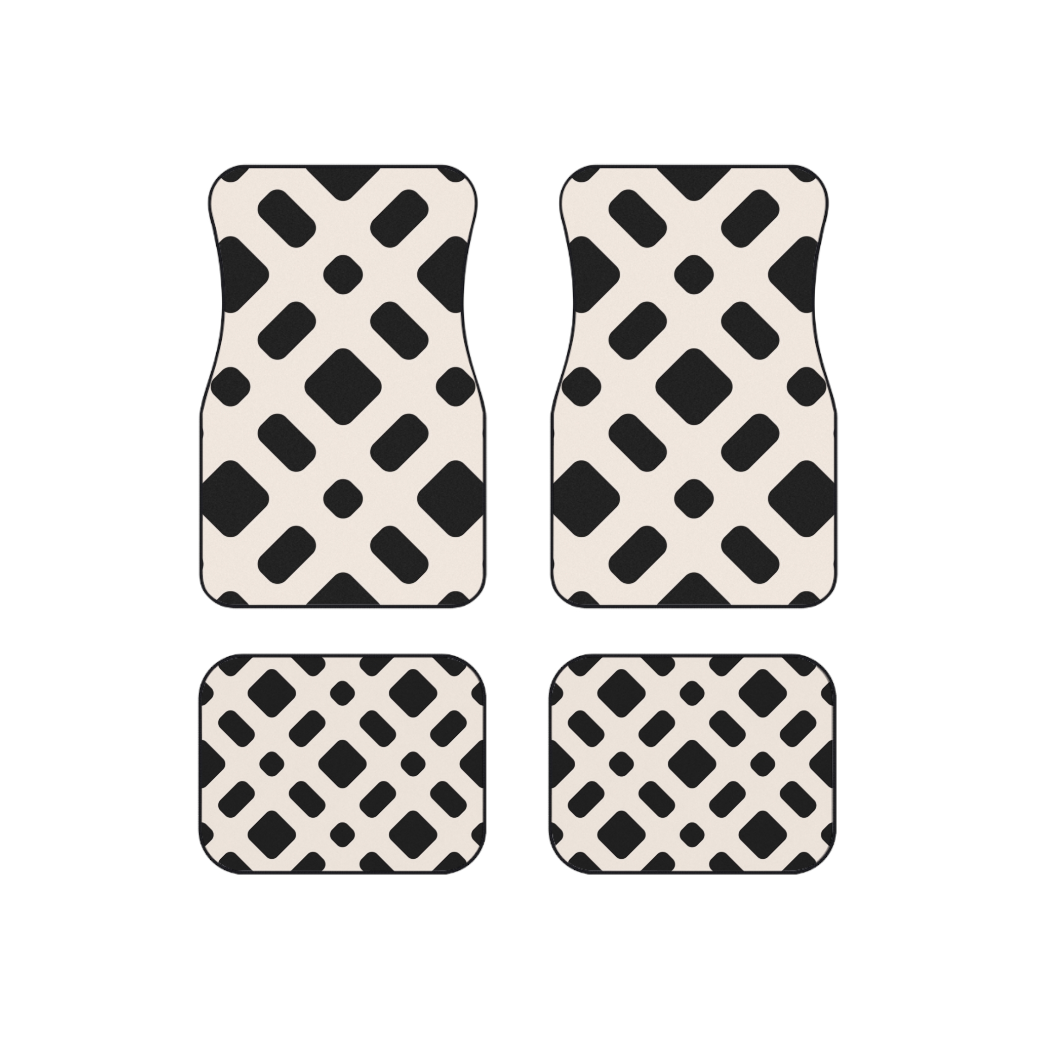 Black and White Geometric Pattern Car Mats Set of 4