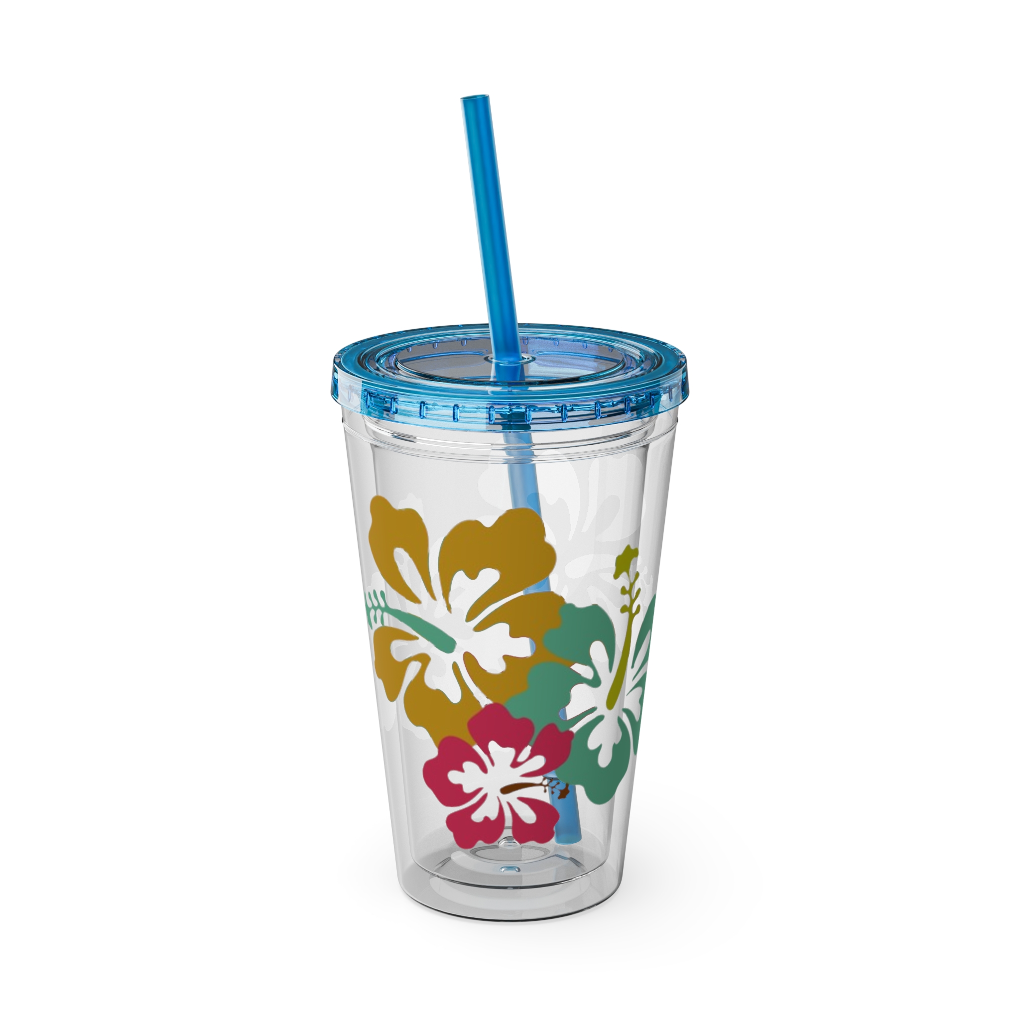 Tropical Hibiscus Print Tumbler | 16oz Straw Cup - Image 26