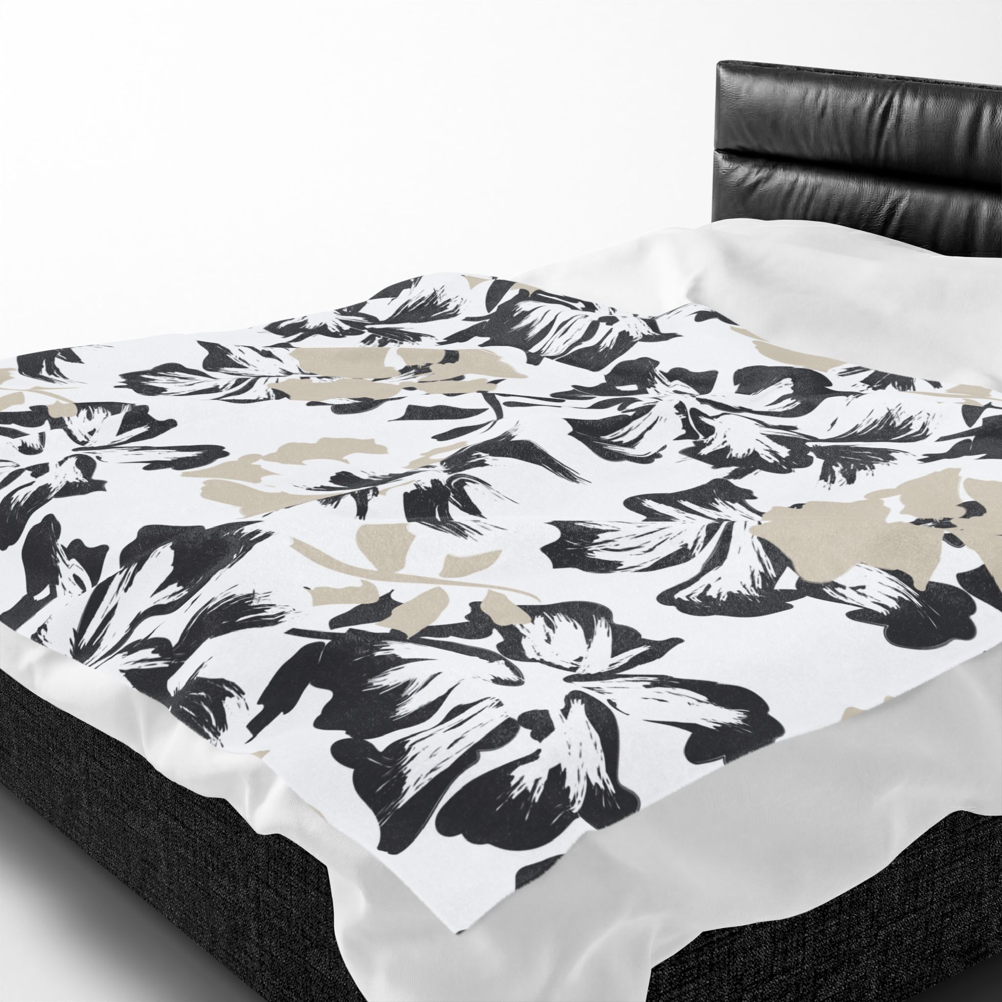 Black and Beige Floral Velveteen Plush Blanket - Image 10
