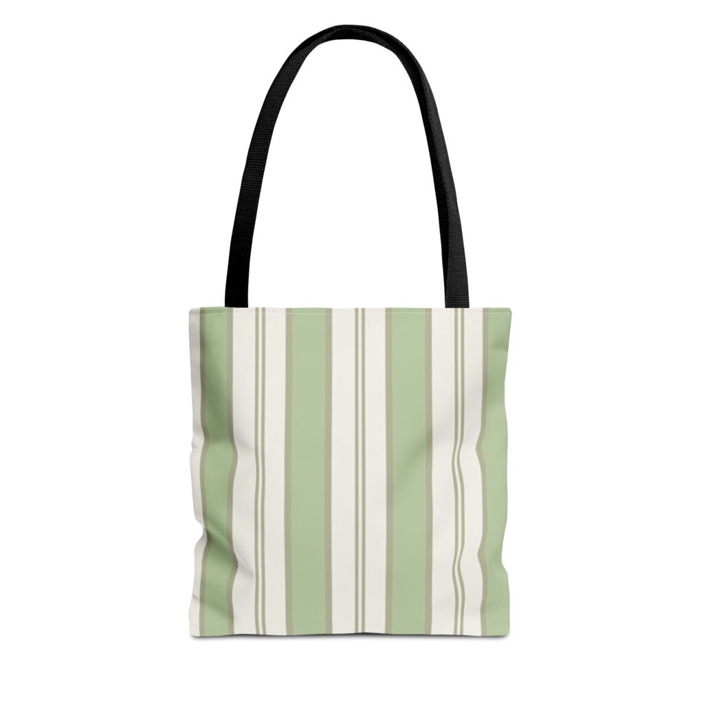 Sage Green Striped Tote Bag