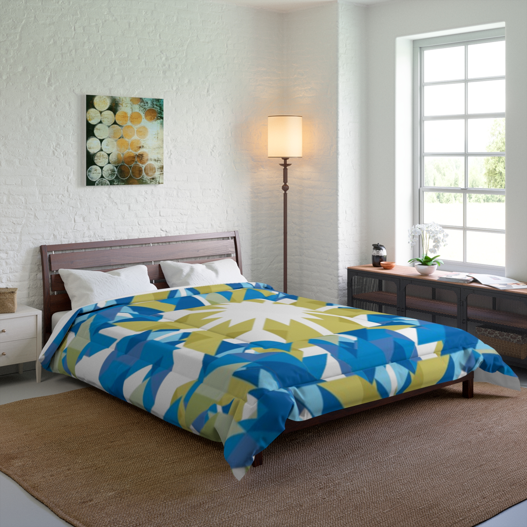 Blue Green Geometric Sunburst Comforter - Image 6