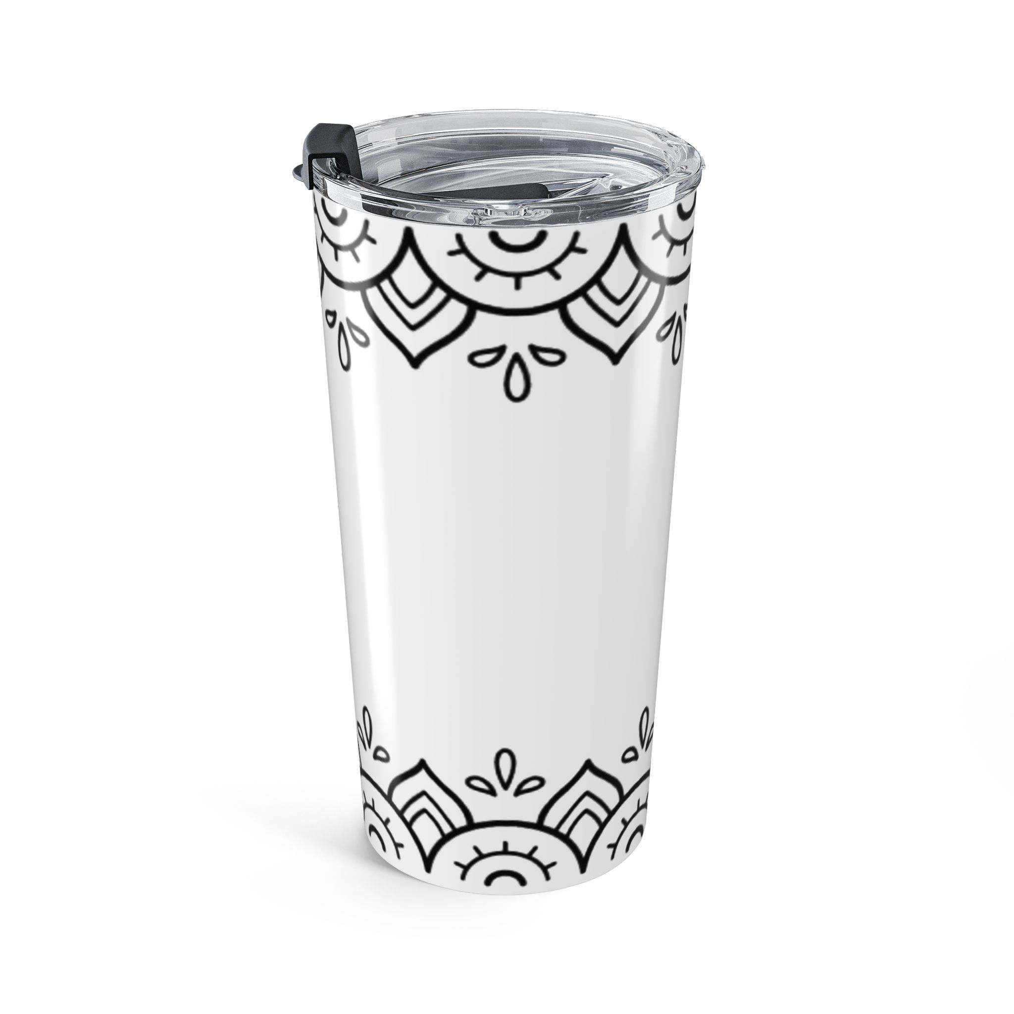 20oz Mandala Tumbler – Black Floral Boho Travel Cup - Image 5