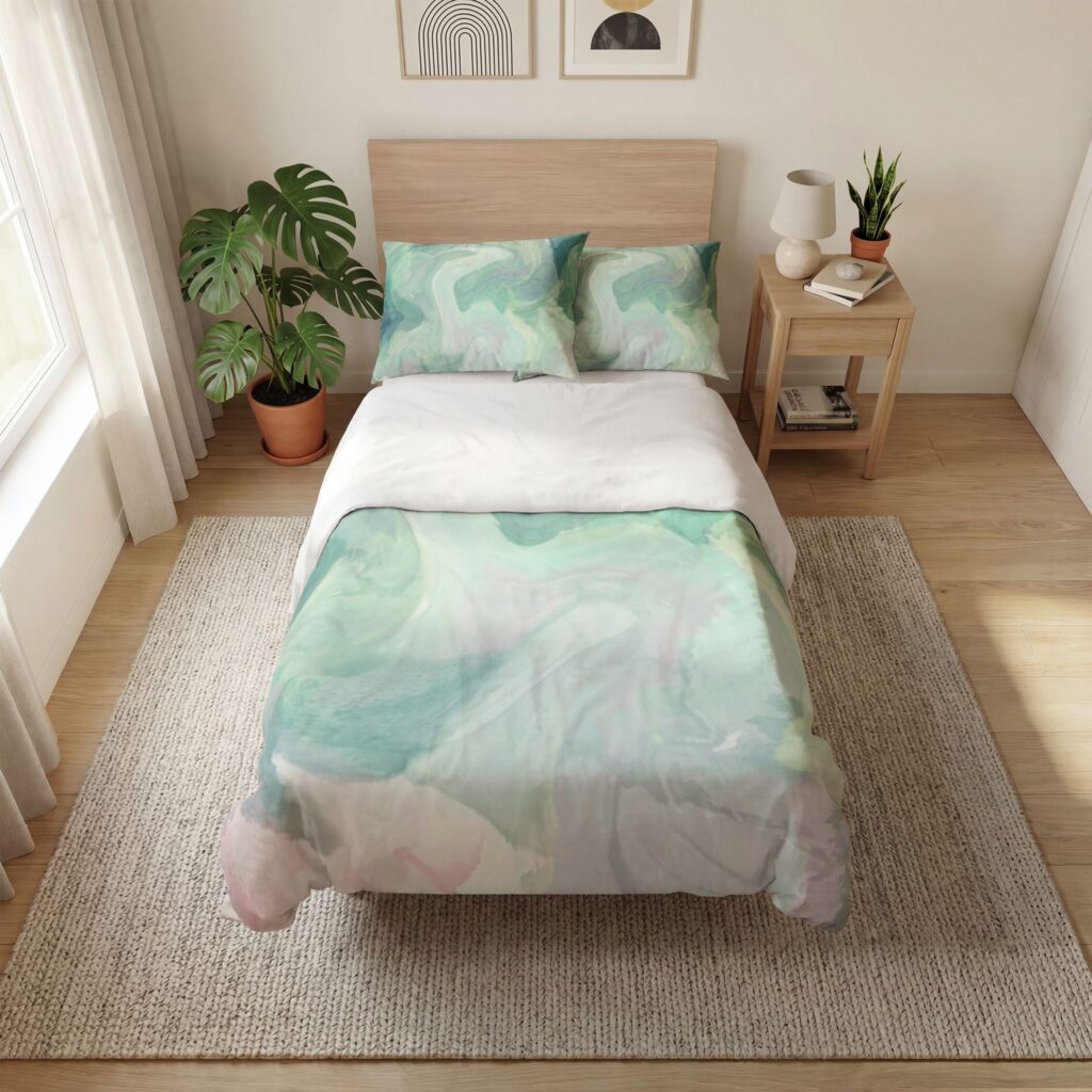 Quilt Cover Set – Pastel Mint Abstract Marble Bedding