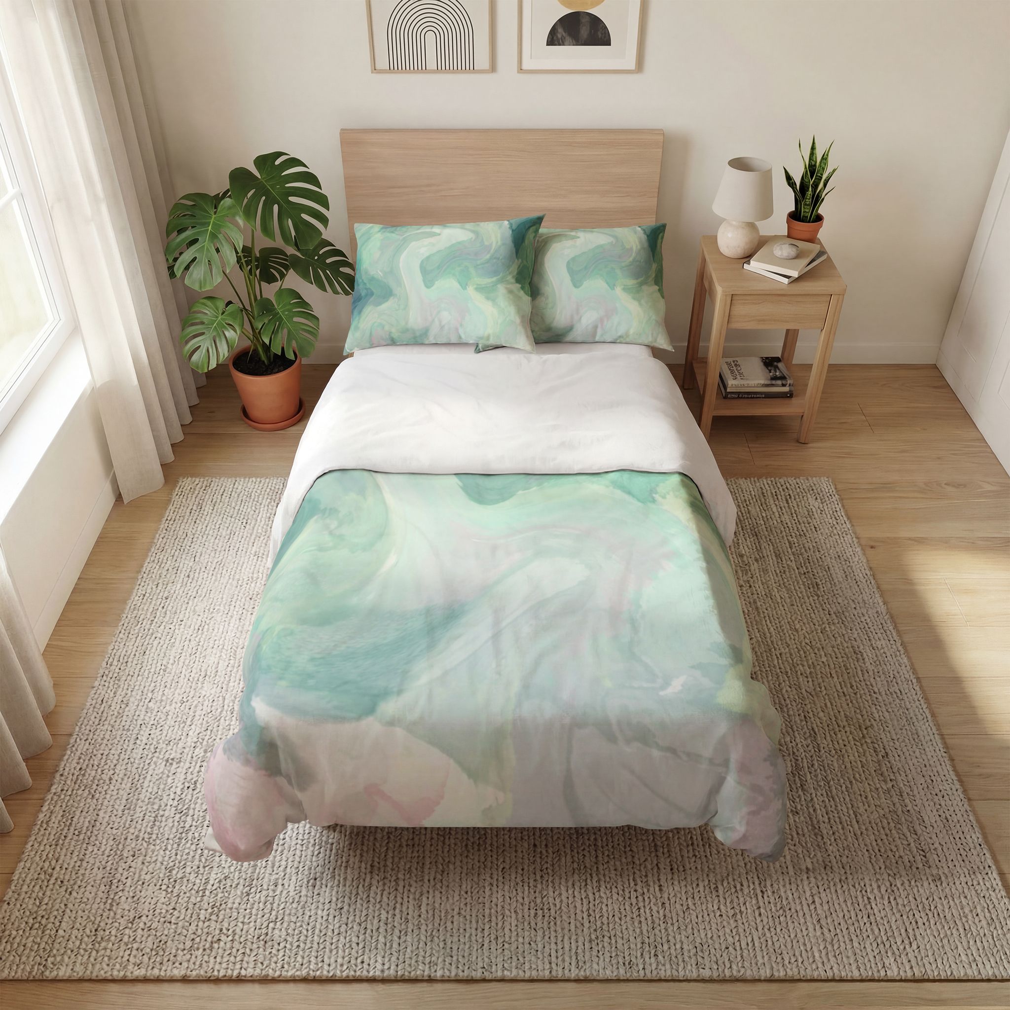 Quilt Cover Set – Pastel Mint Abstract Marble Bedding