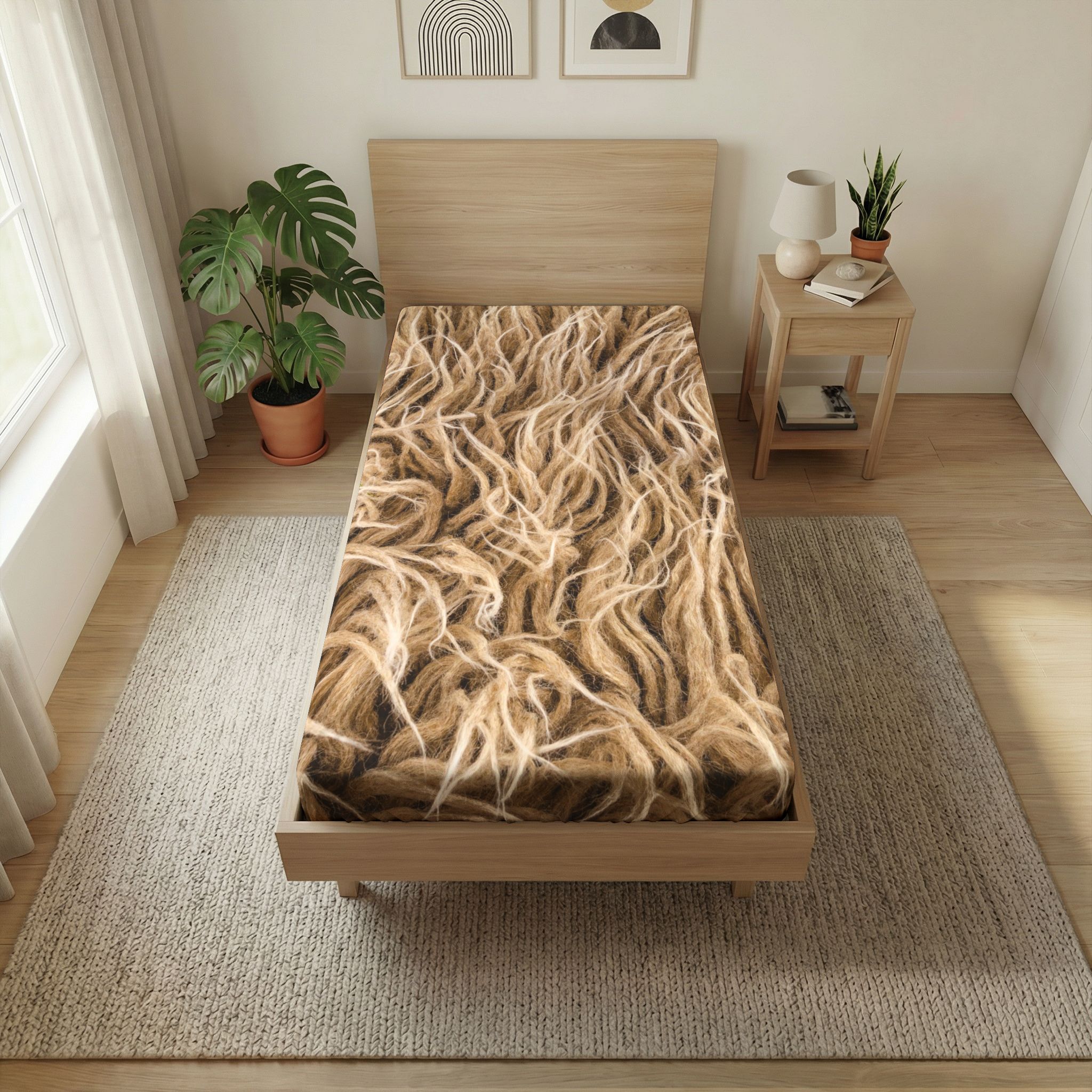 Twin Flat Sheet — Cozy Beige Faux Fur Texture Bedding