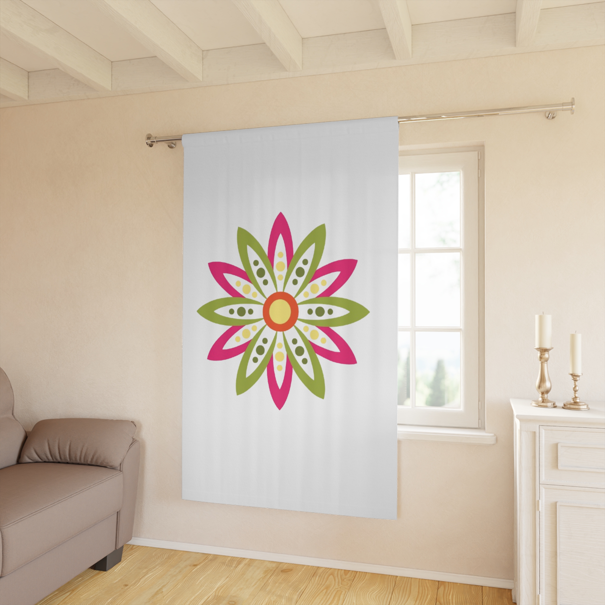 Floral Medallion Window Curtain — Pink & Green Decorative Panel - Image 3
