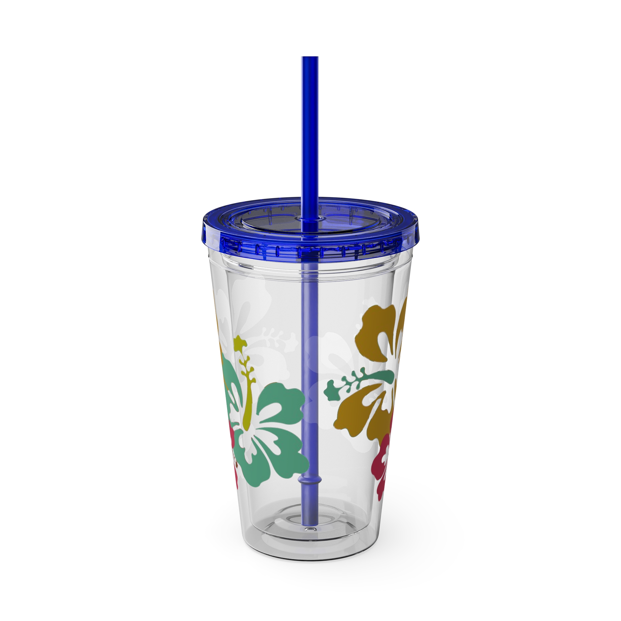 Tropical Hibiscus Print Tumbler | 16oz Straw Cup - Image 31