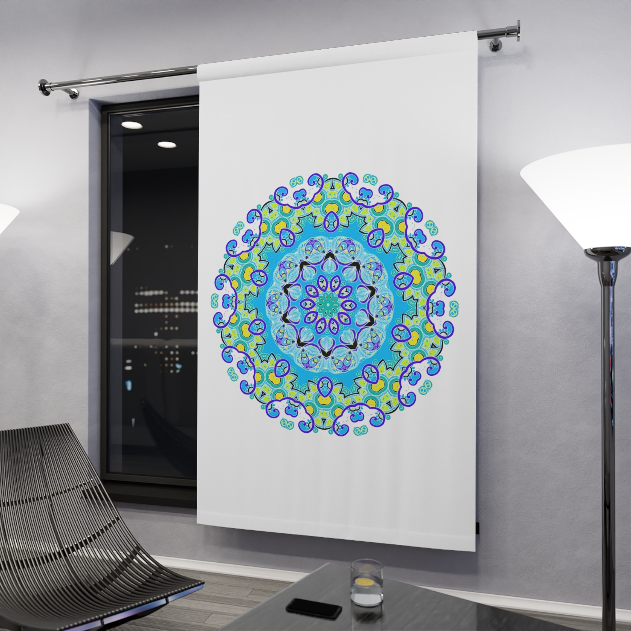 Mandala Window Curtain — Blue Green Boho Decorative Panel - Image 4