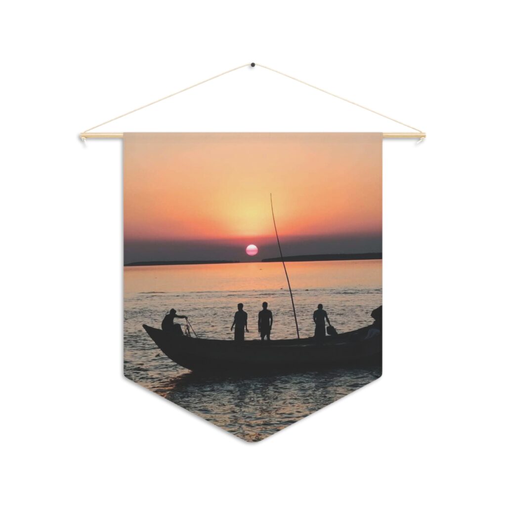 Sunset Fishing Pennant — Silhouette Boat Wall Banner