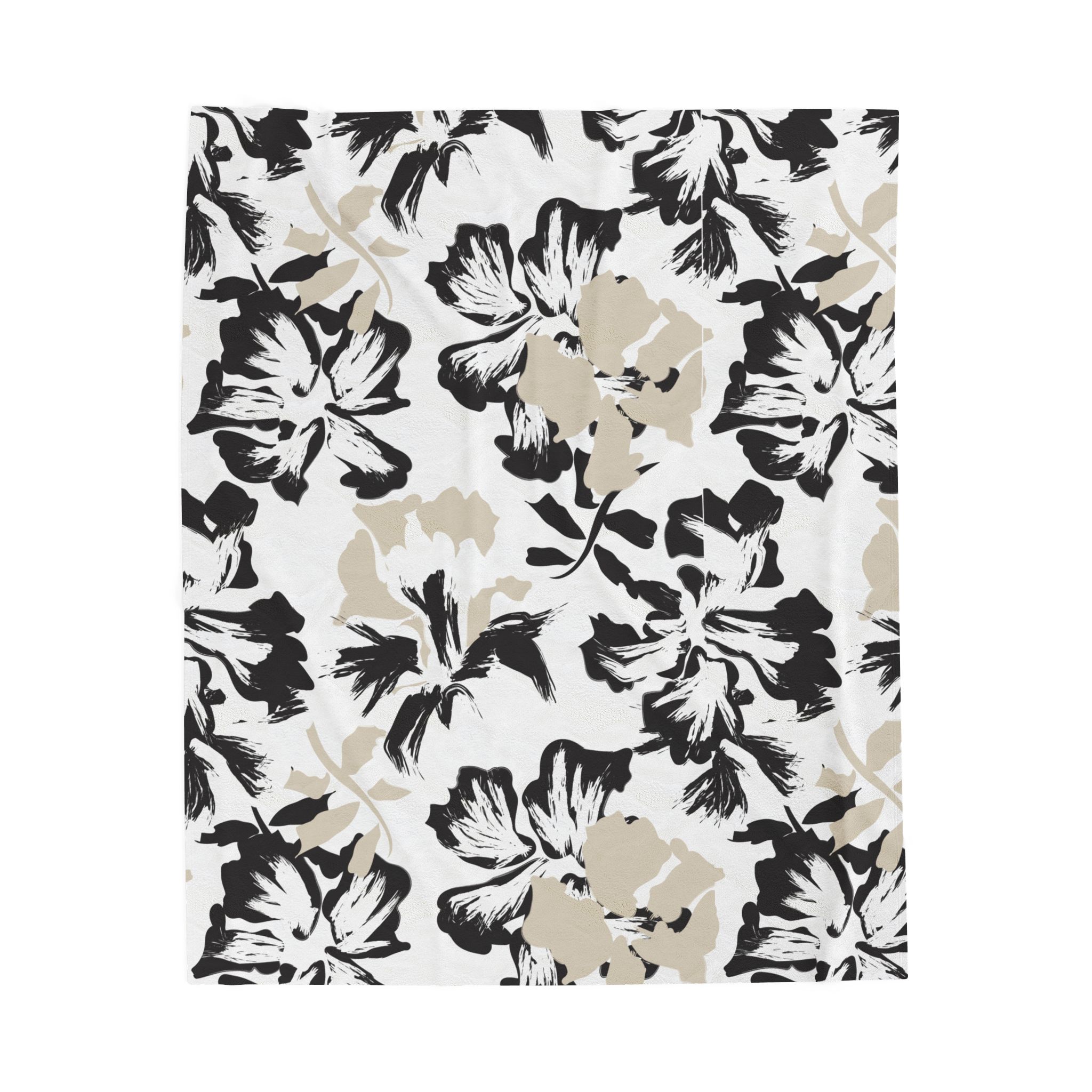 Black and Beige Floral Velveteen Plush Blanket - Image 11