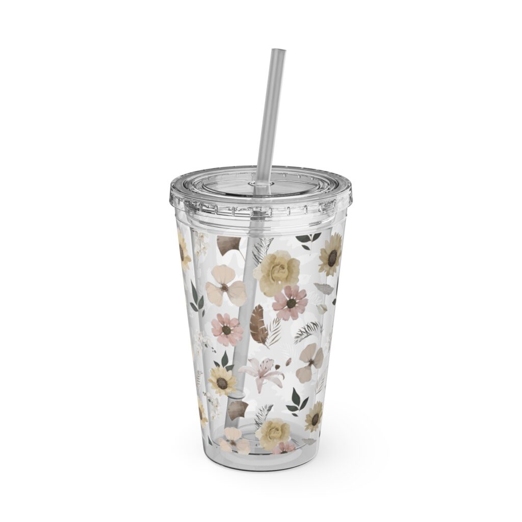 Neutral Watercolor Sunflower Floral Tumbler 16oz