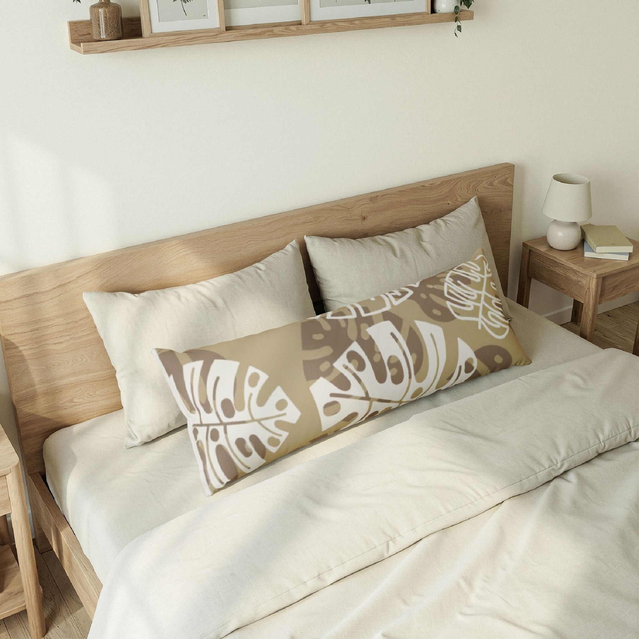 Tropical Monstera Leaf Body Pillow – Neutral Botanical Bedroom Decor