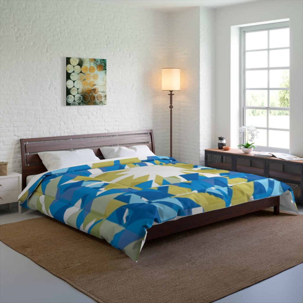 Blue Green Geometric Sunburst Comforter