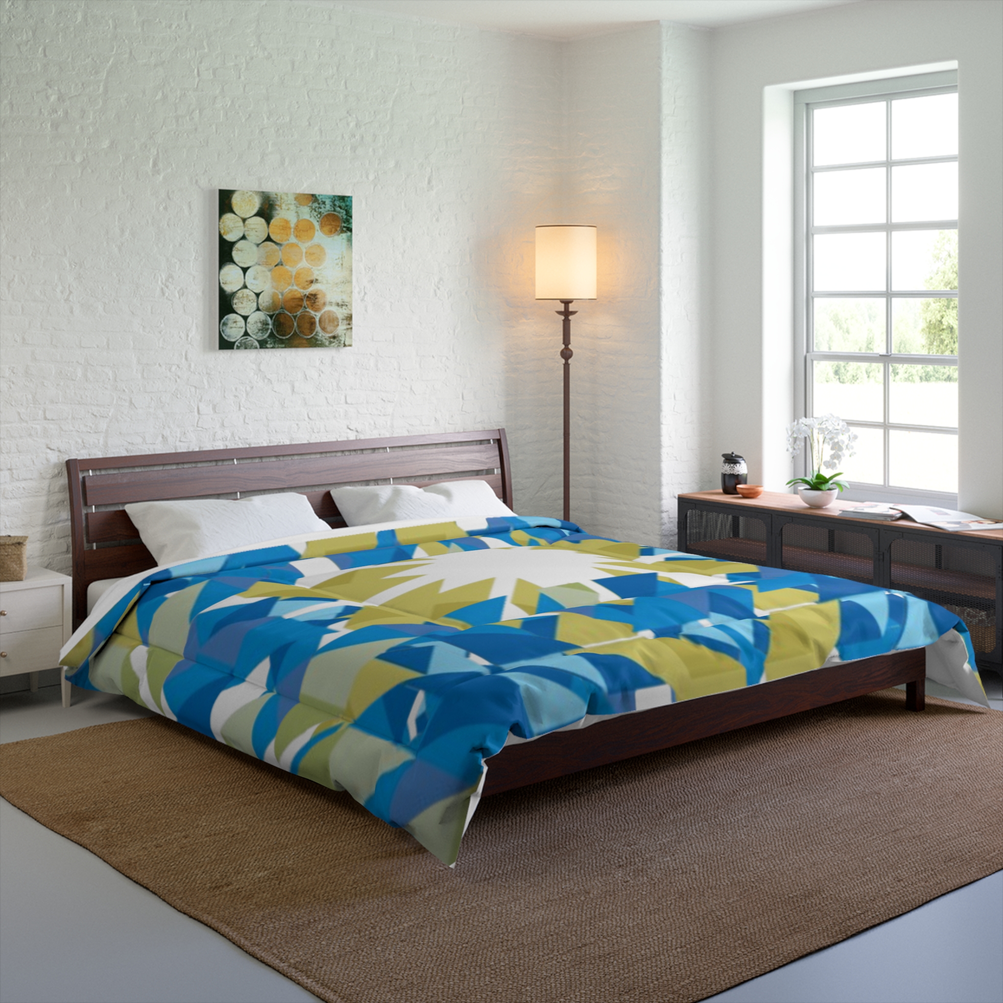 Blue Green Geometric Sunburst Comforter