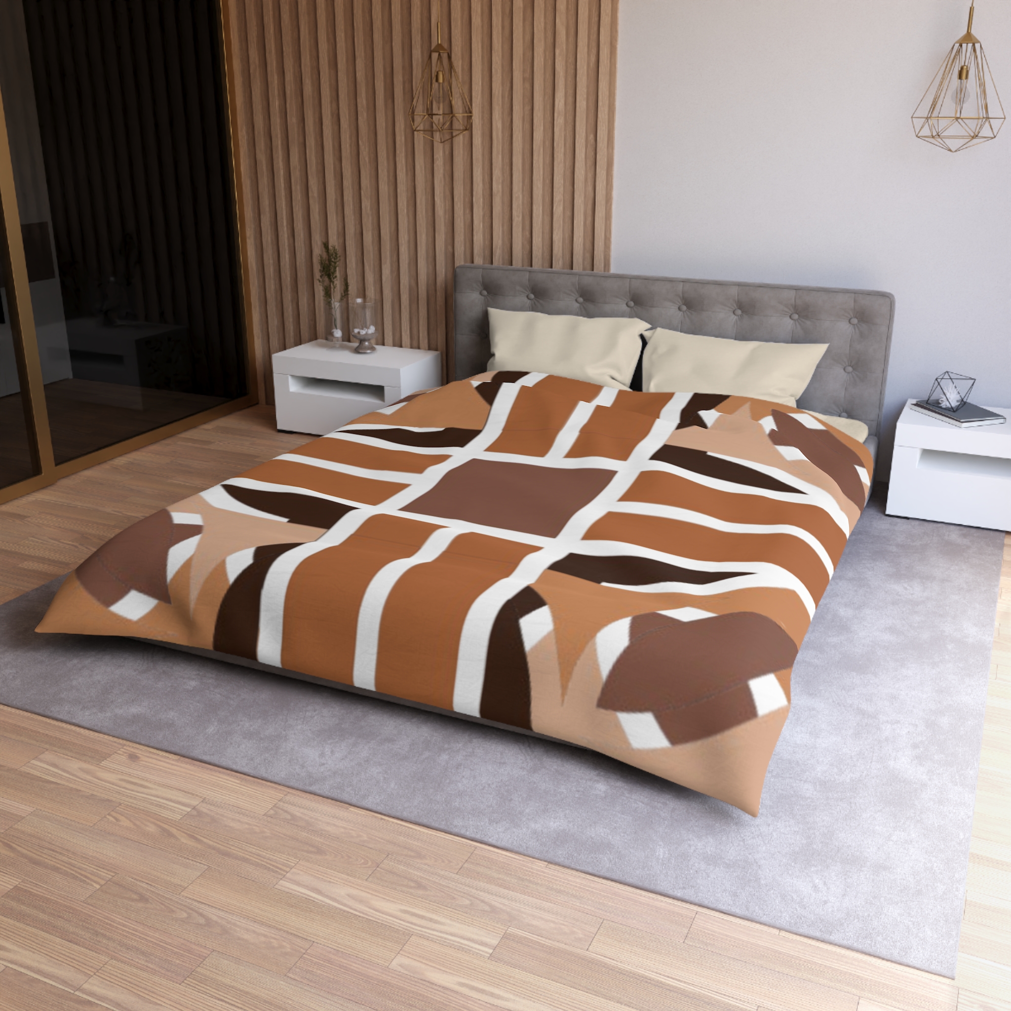 Geometric Brown Abstract Microfiber Duvet Cover - Image 6