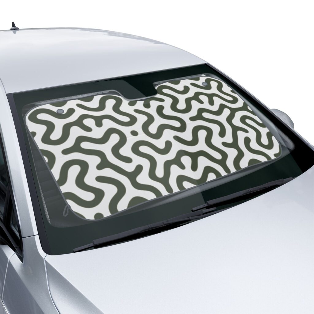 Abstract Green Squiggle Car Sun Shade