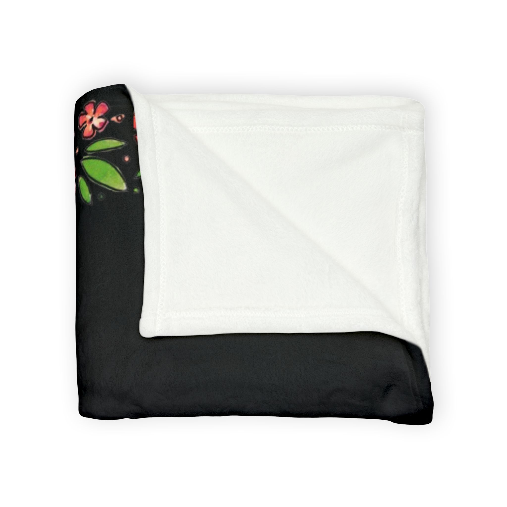 Floral Border Soft Polyester Blanket — Black Red Blossom Throw - Image 3