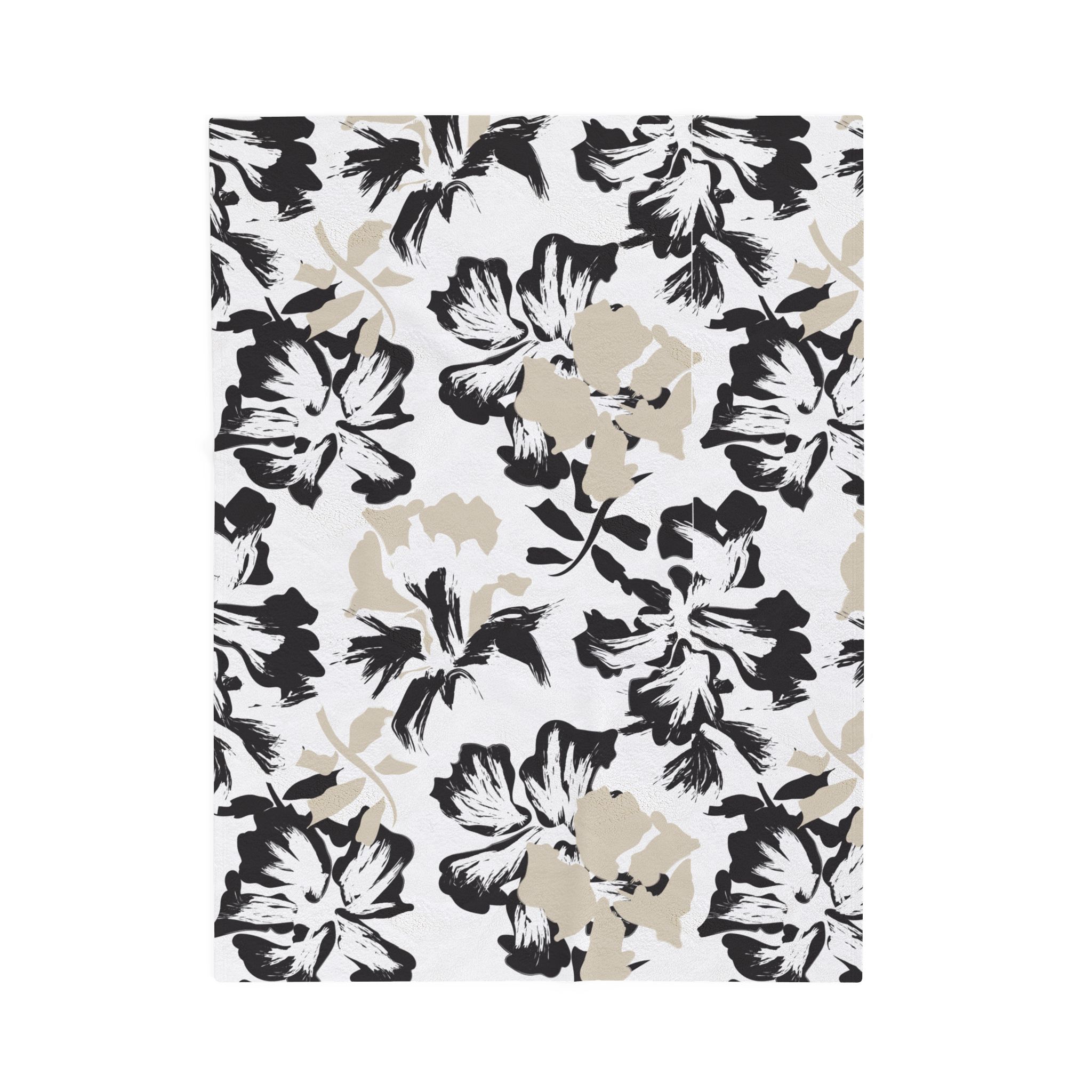 Black and Beige Floral Velveteen Plush Blanket - Image 2
