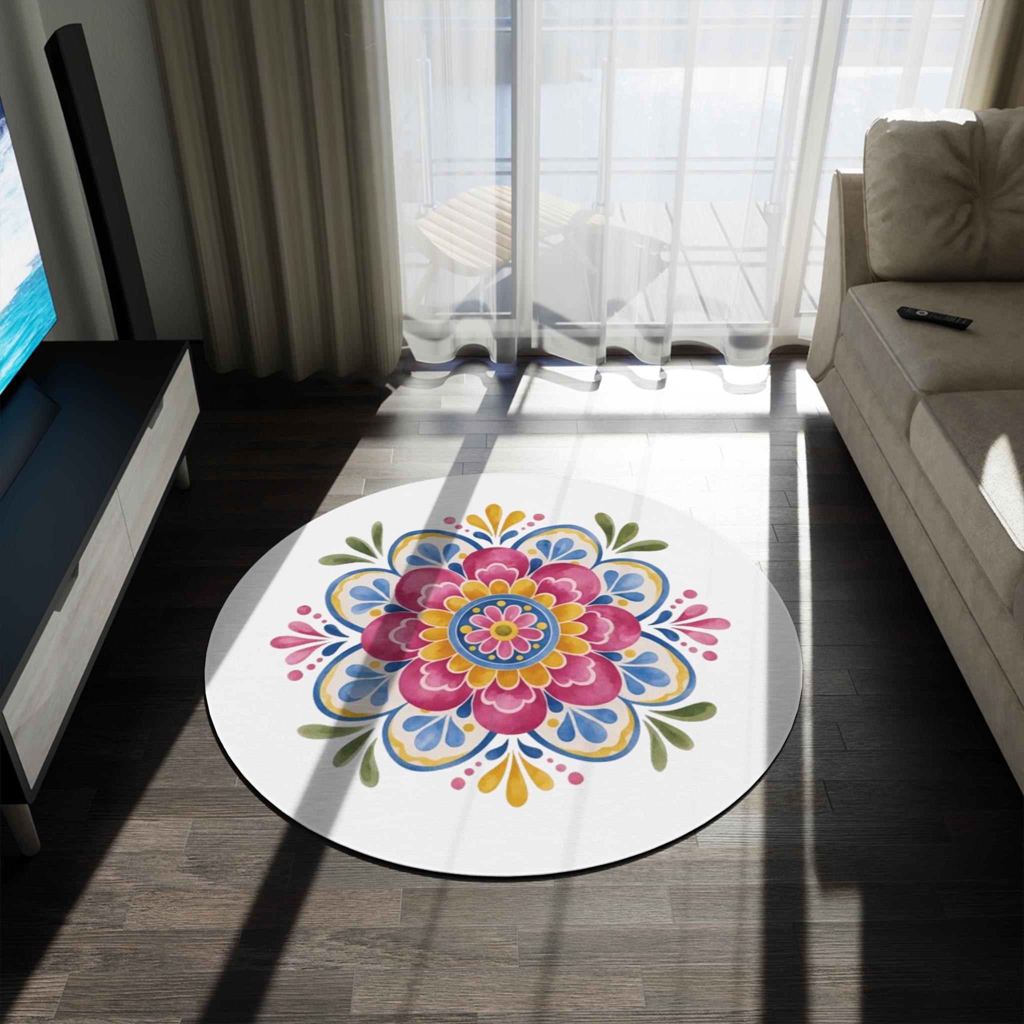 Colorful Floral Mandala Round Rug - Image 4